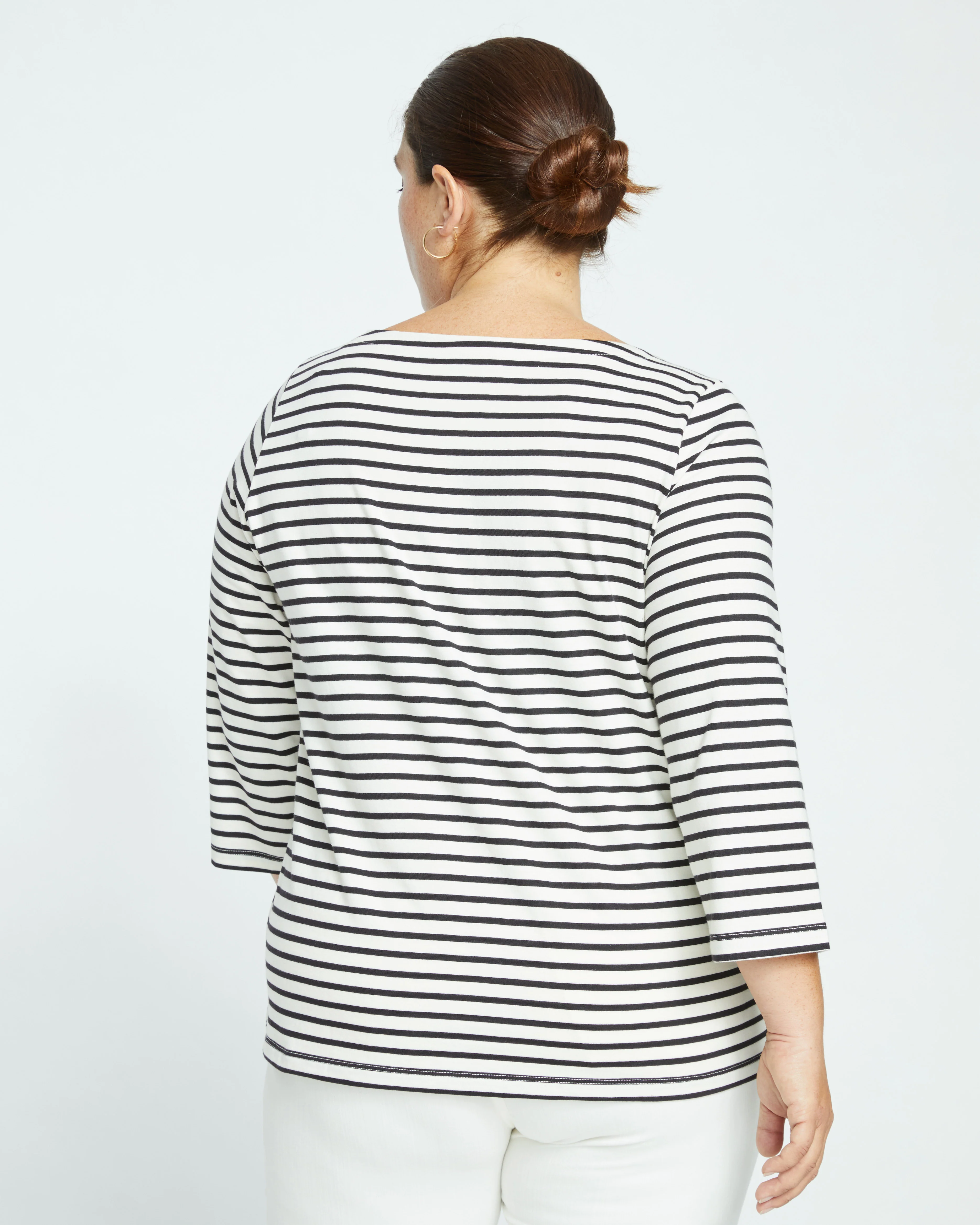 Belle Breton Stripe Jersey Tee - Ecru/Black Stripe - Image 5