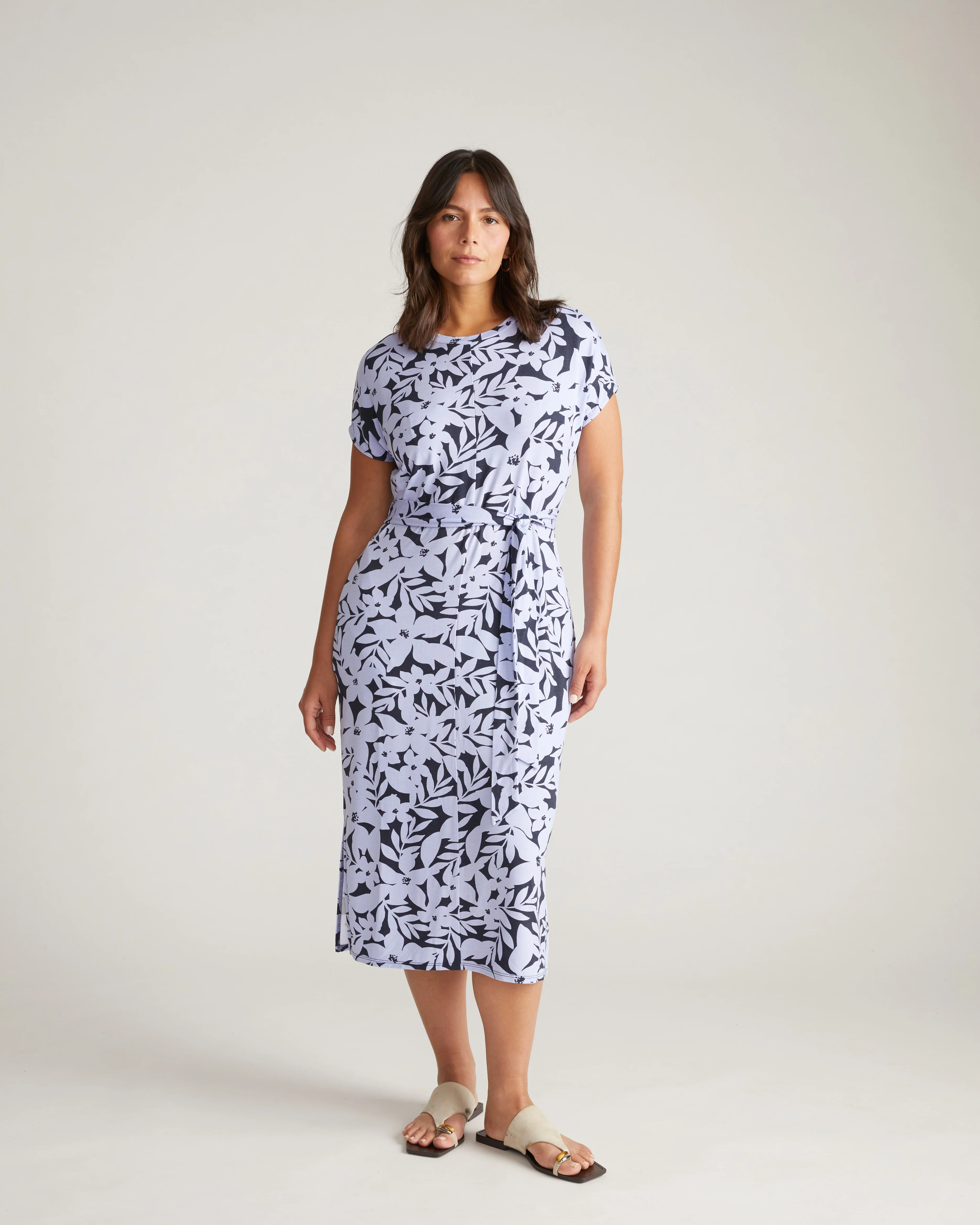 Belted Divine Jersey Dress - Petal Palette Print in Jacaranda - Image 3