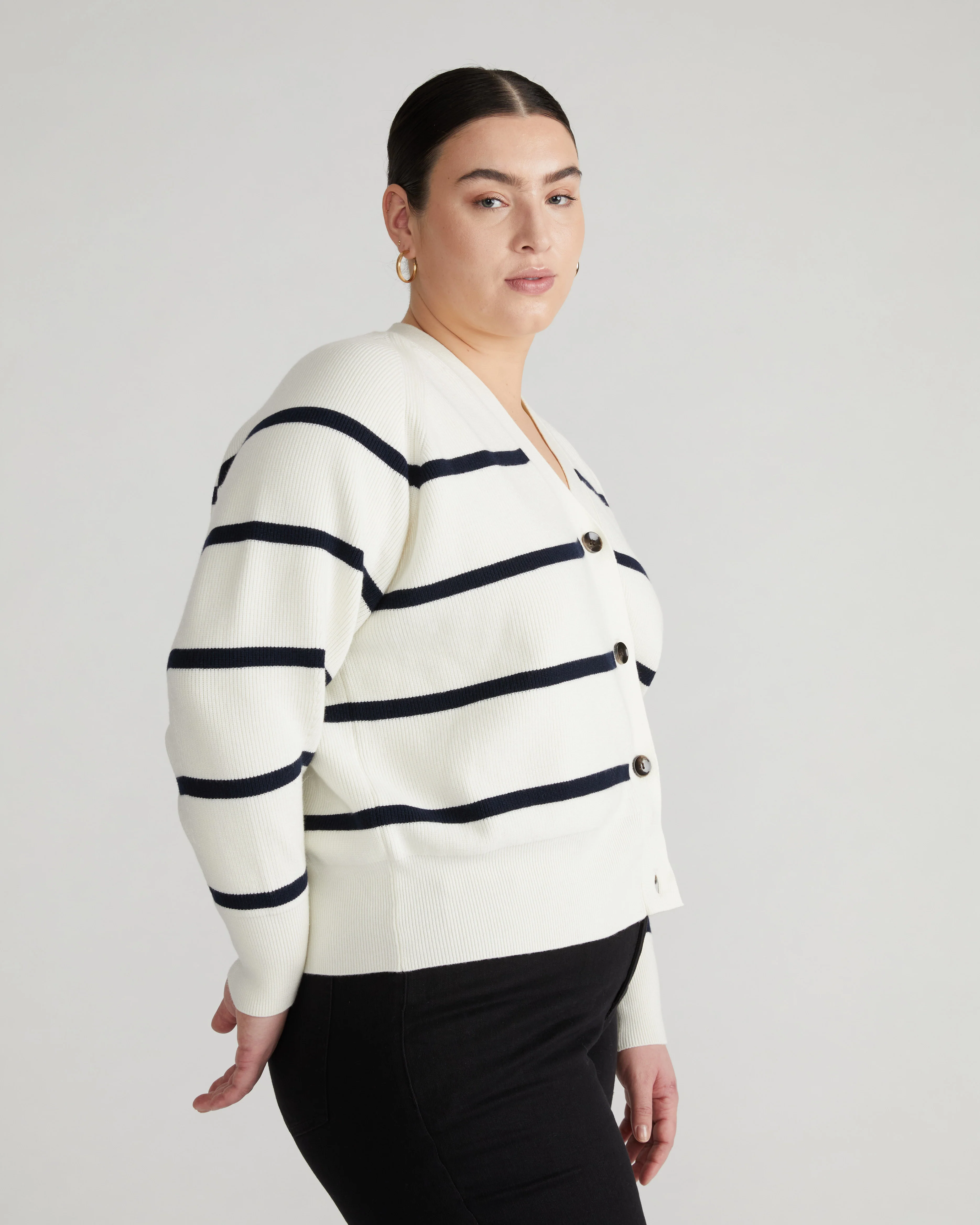Better-Than-Wool Cardigan - White/Navy Stripe - Image 3
