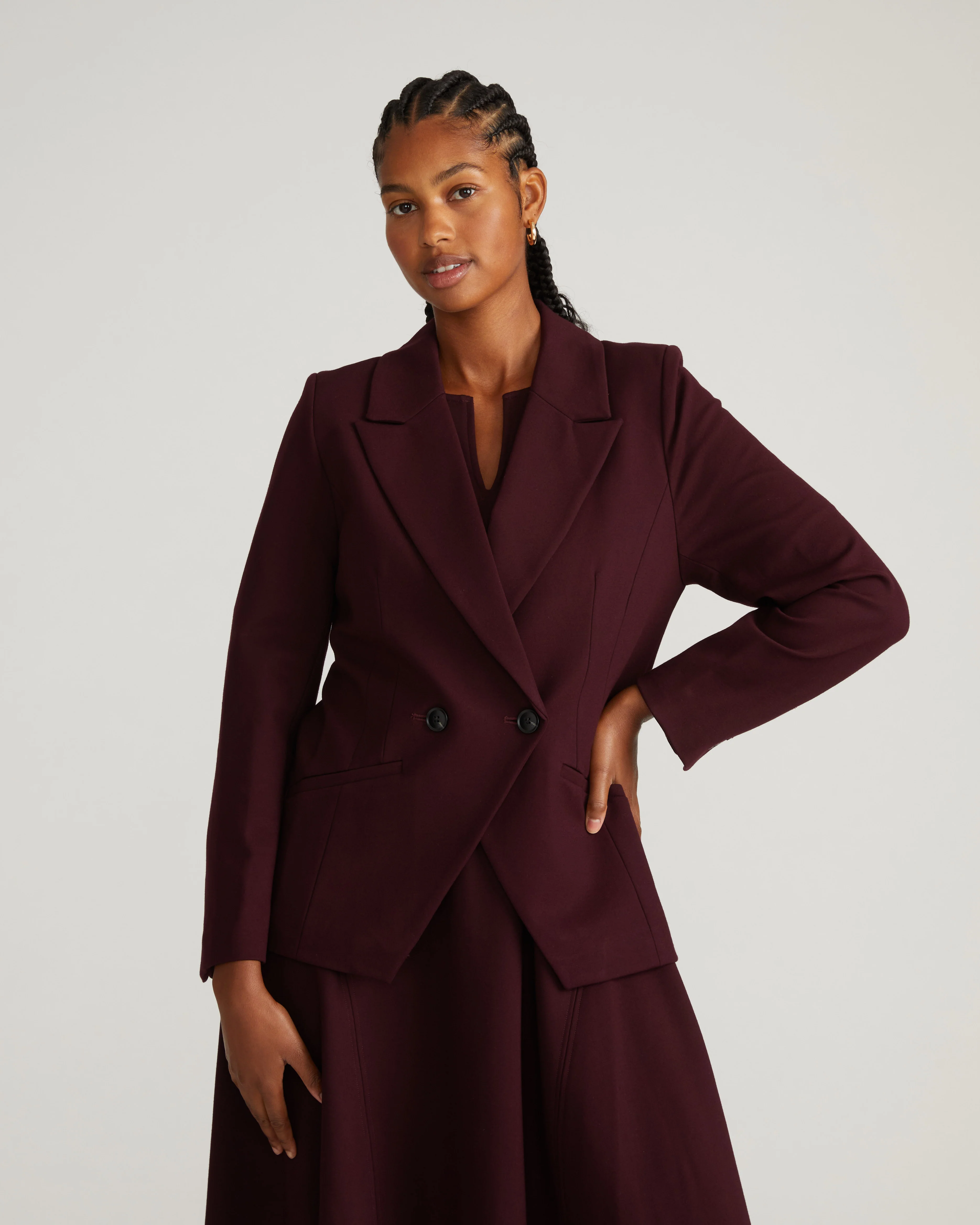 Bianca Double Breasted Ponte Blazer - Black Cherry - Image 3