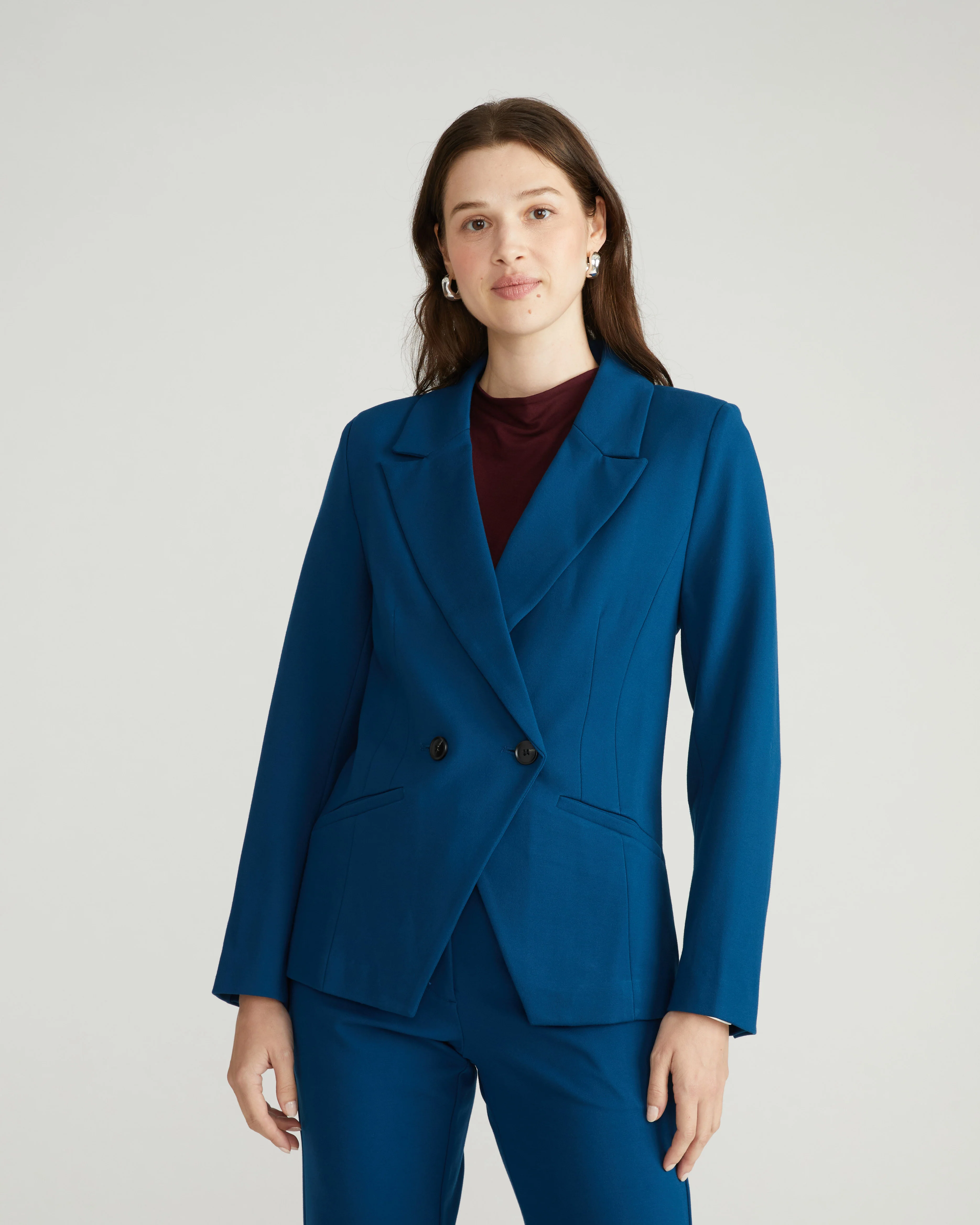 Bianca Double Breasted Ponte Blazer - Deep Teal - Image 5