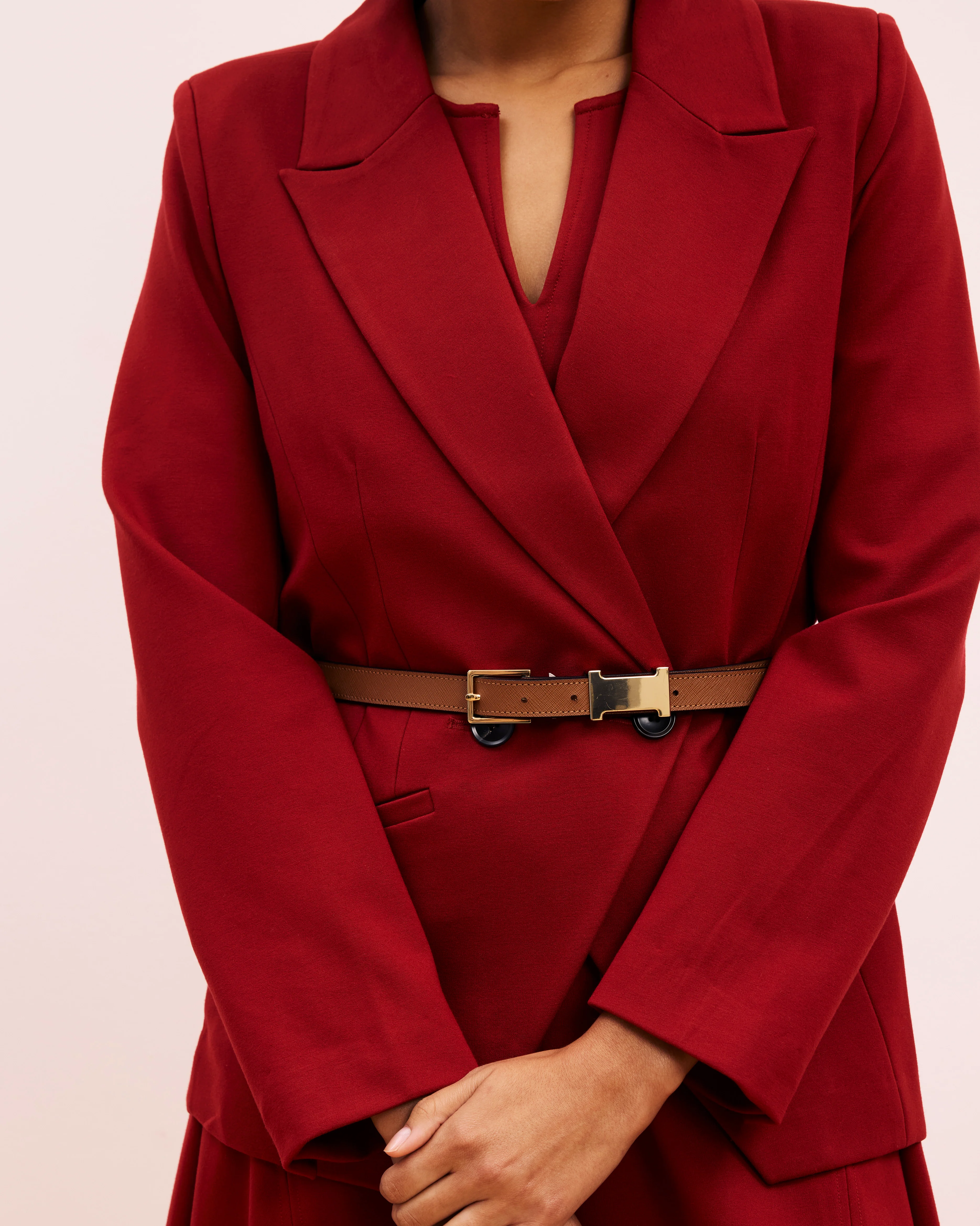 Bianca Double Breasted Ponte Blazer - Garnet - Image 4