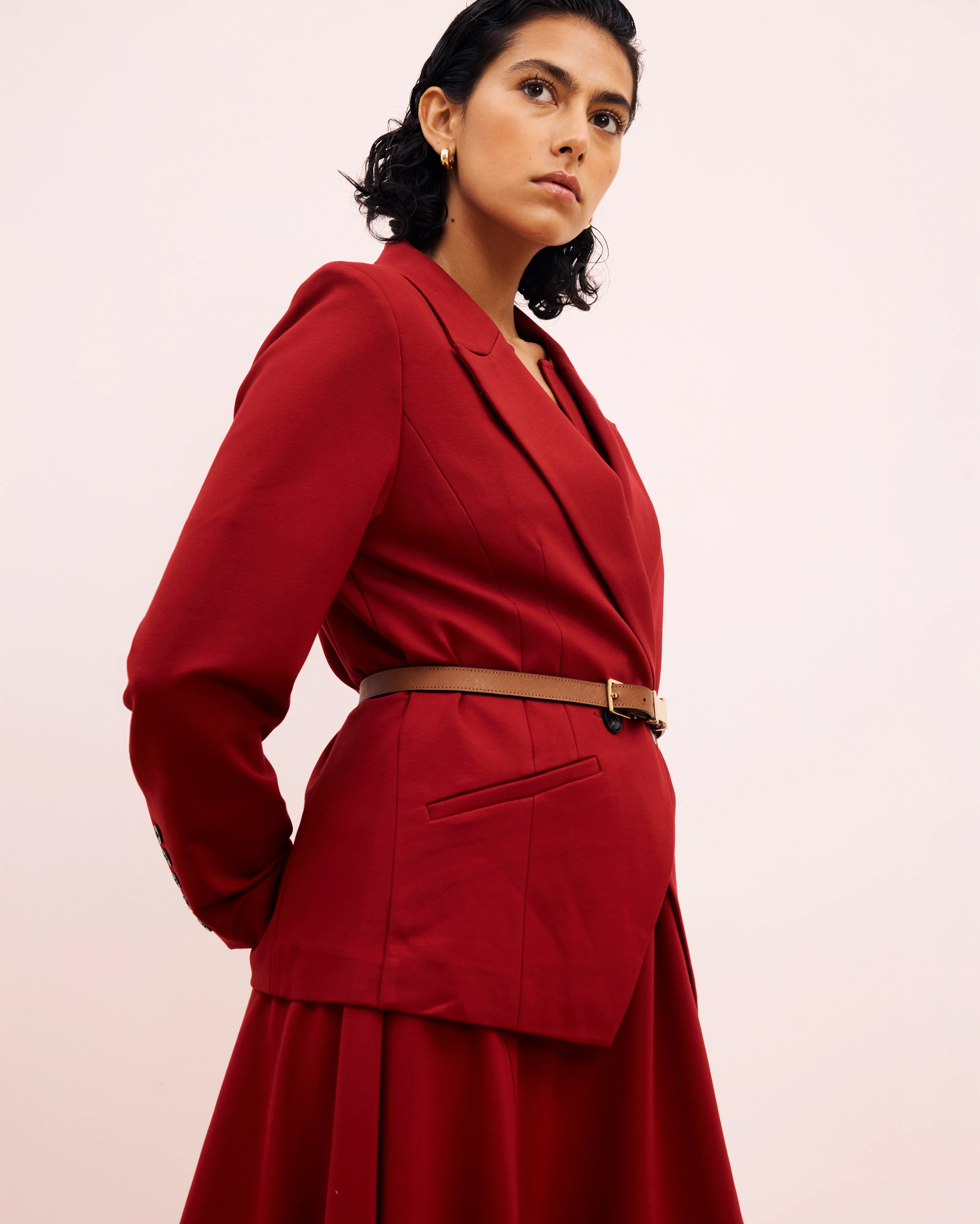 Bianca Double Breasted Ponte Blazer - Garnet - Image 5