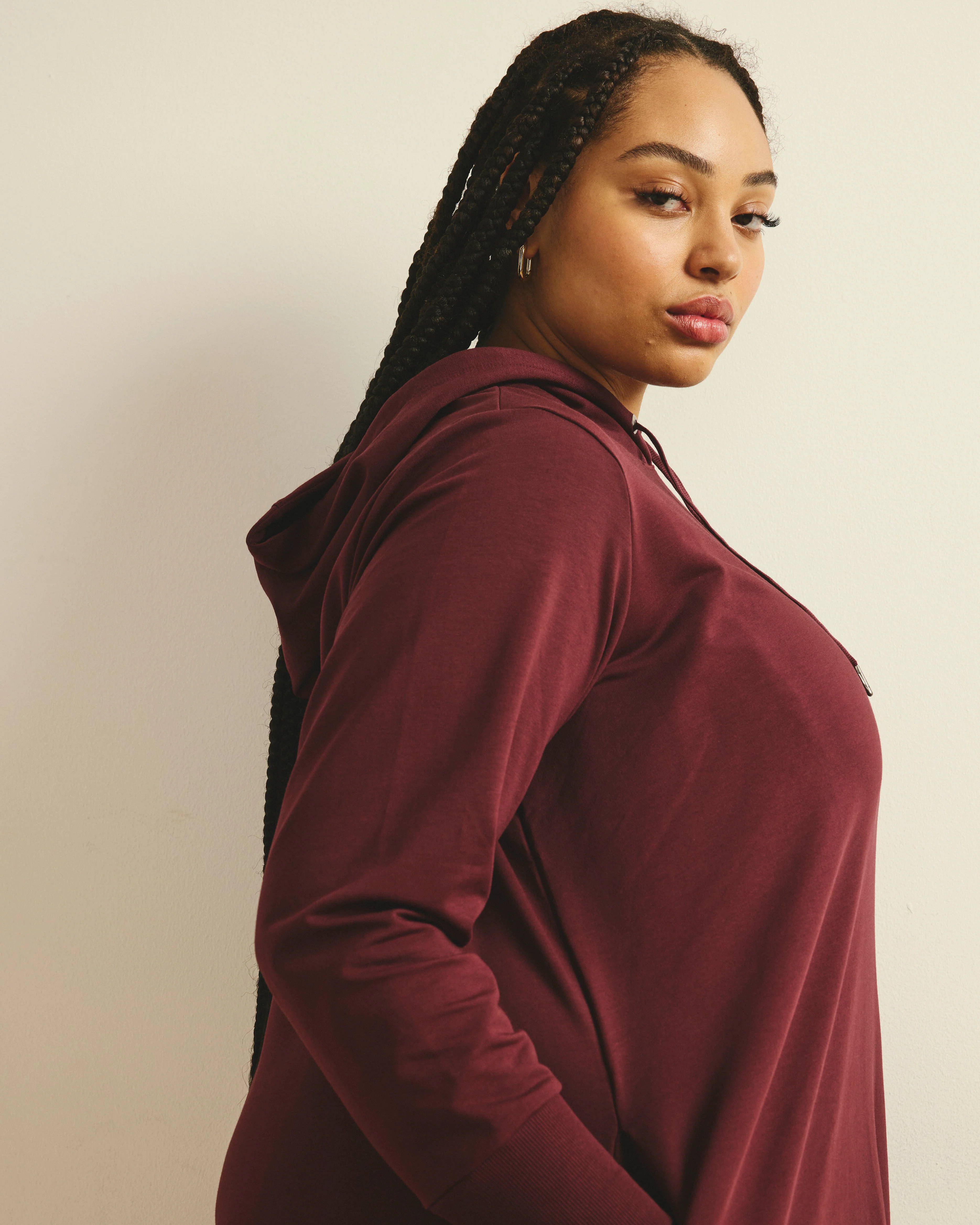 Bree Hooded Sweatshirt Dress - Black Cherry - Image 2
