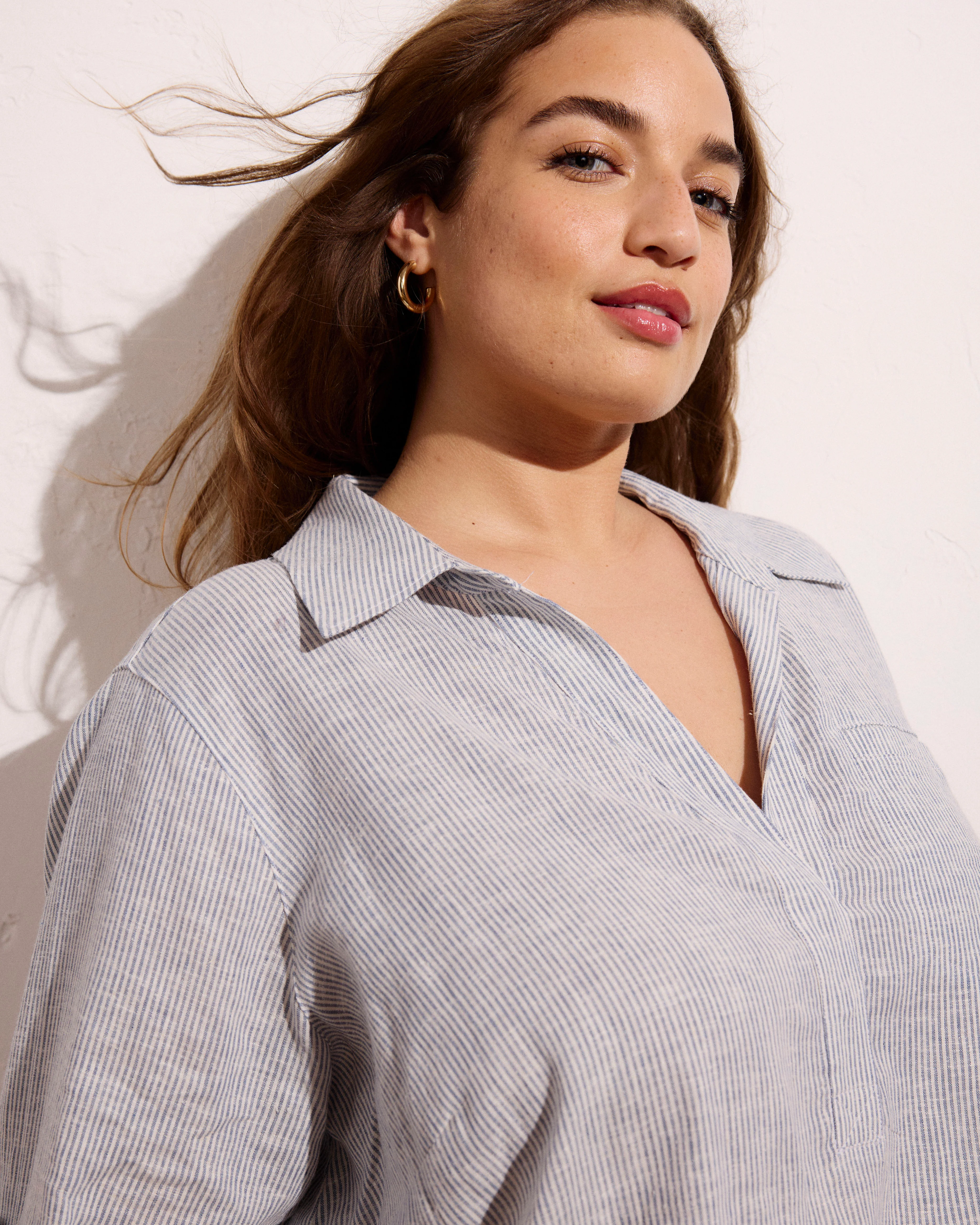 Button Back Linen Polo Shirt - Beach Stripe - Image 4