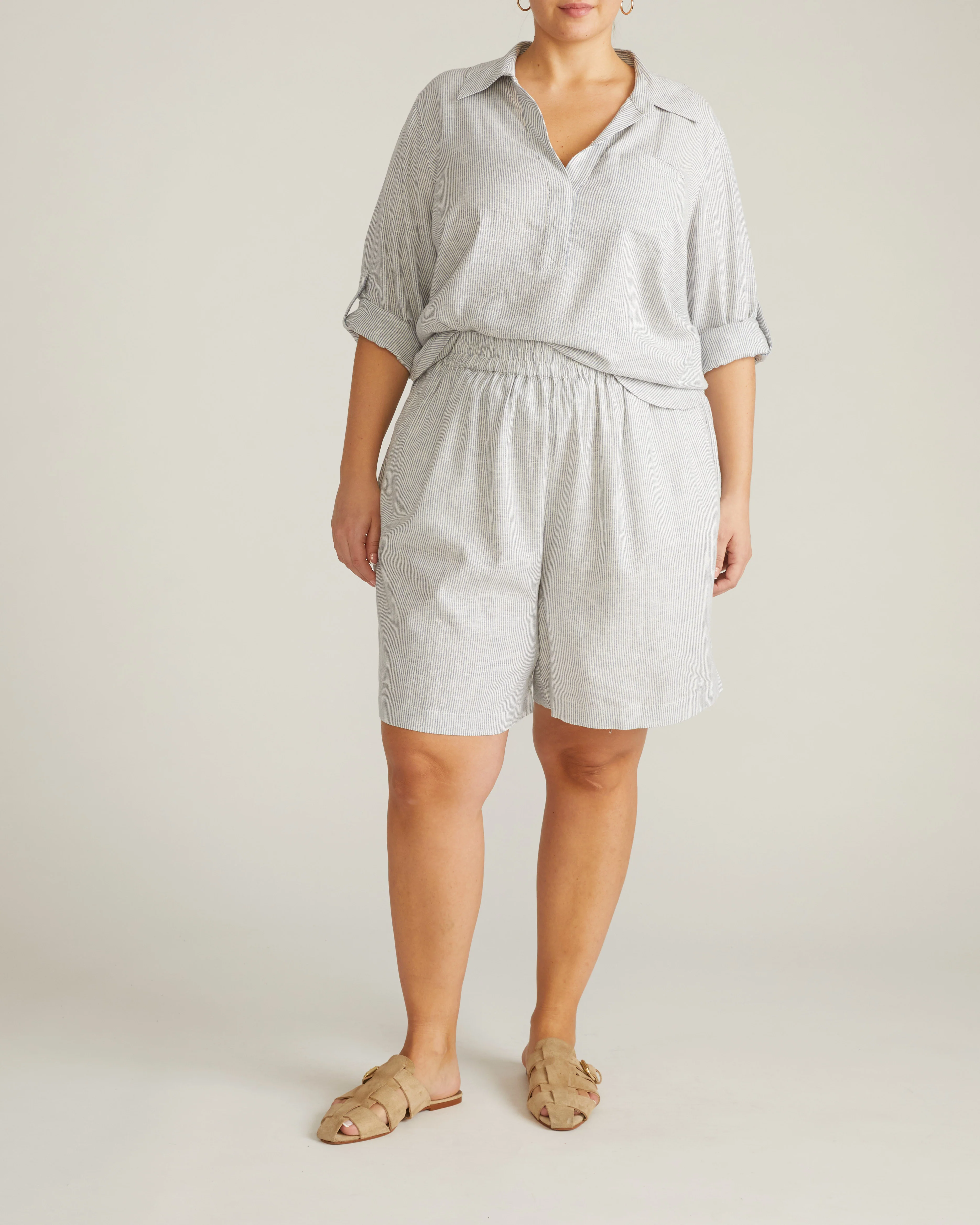 Button Back Linen Polo Shirt - Beach Stripe - Image 6