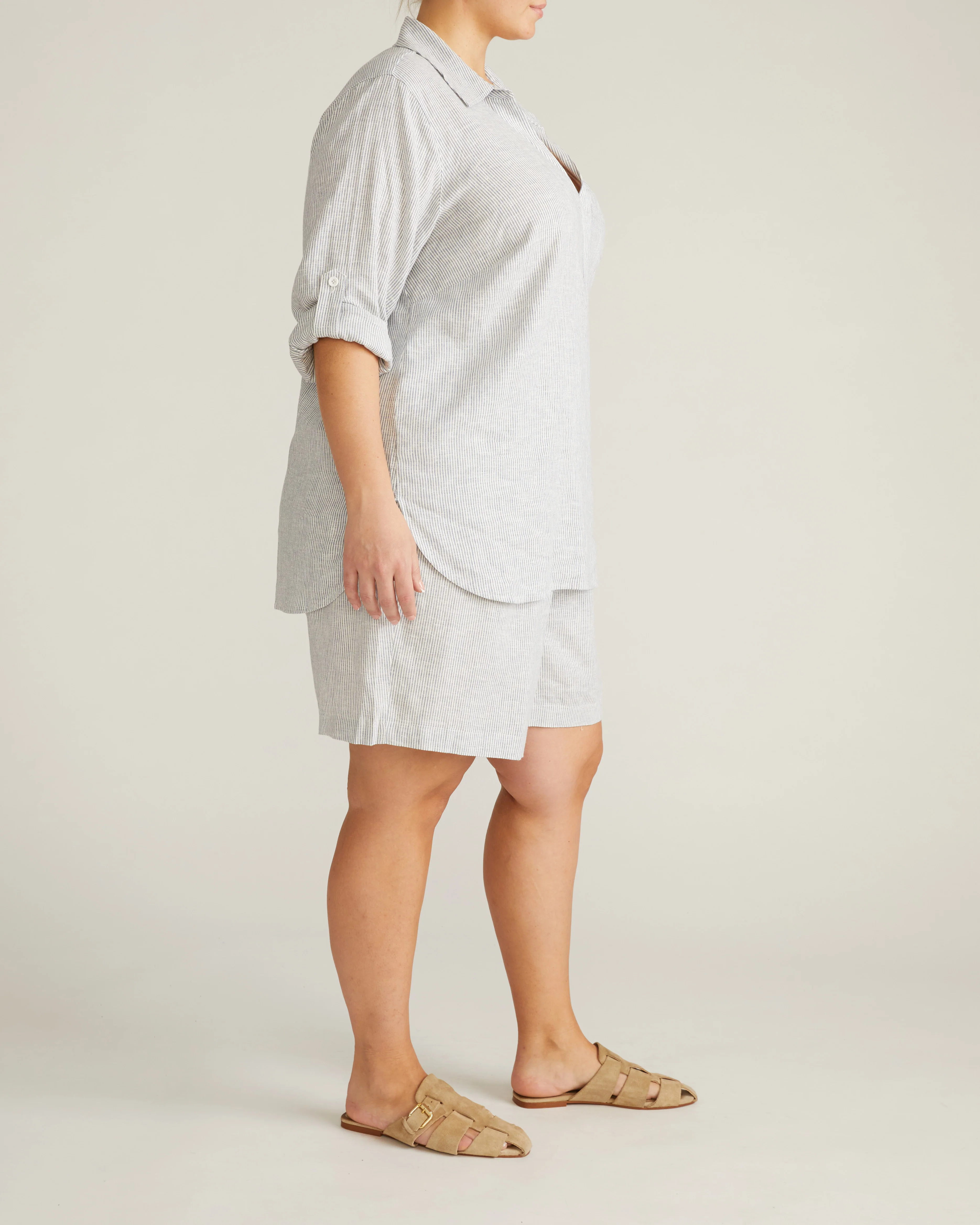 Button Back Linen Polo Shirt - Beach Stripe - Image 7