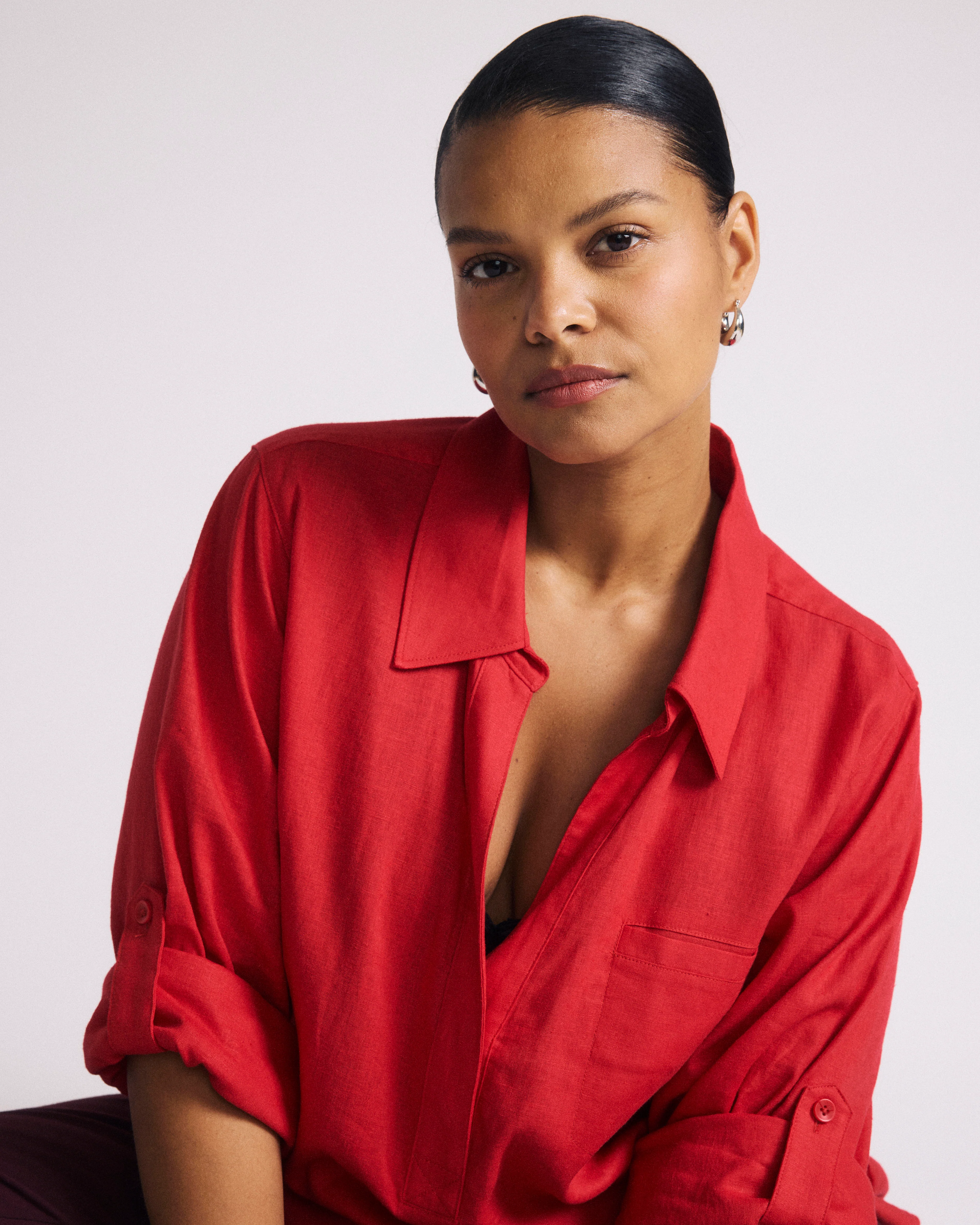 Button Back Linen Polo Shirt - Brilliant Red - Image 3