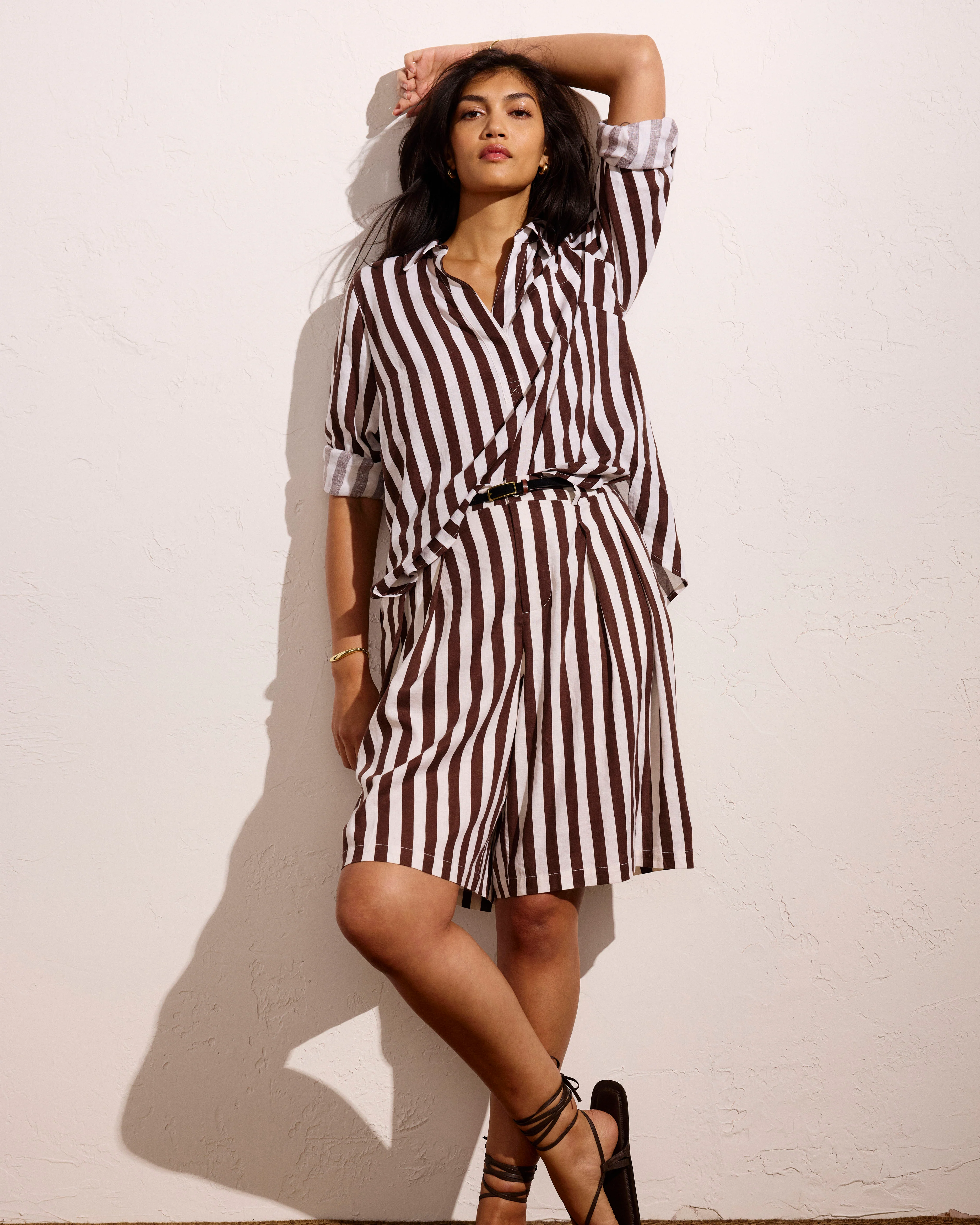 Button Back Linen Polo Shirt - Peppercorn Stripe - Image 6