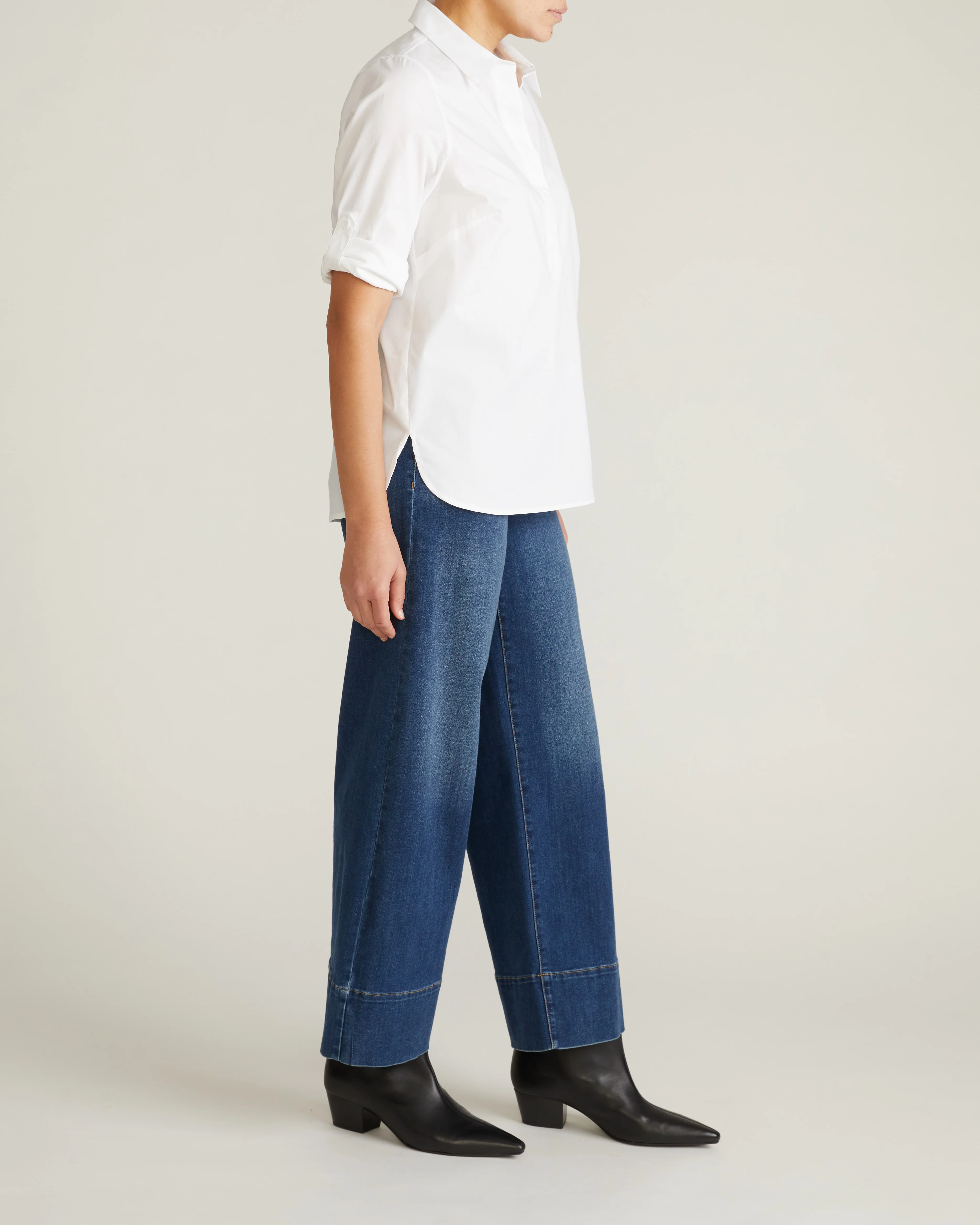 Button Back Poplin Polo Shirt - White - Image 7