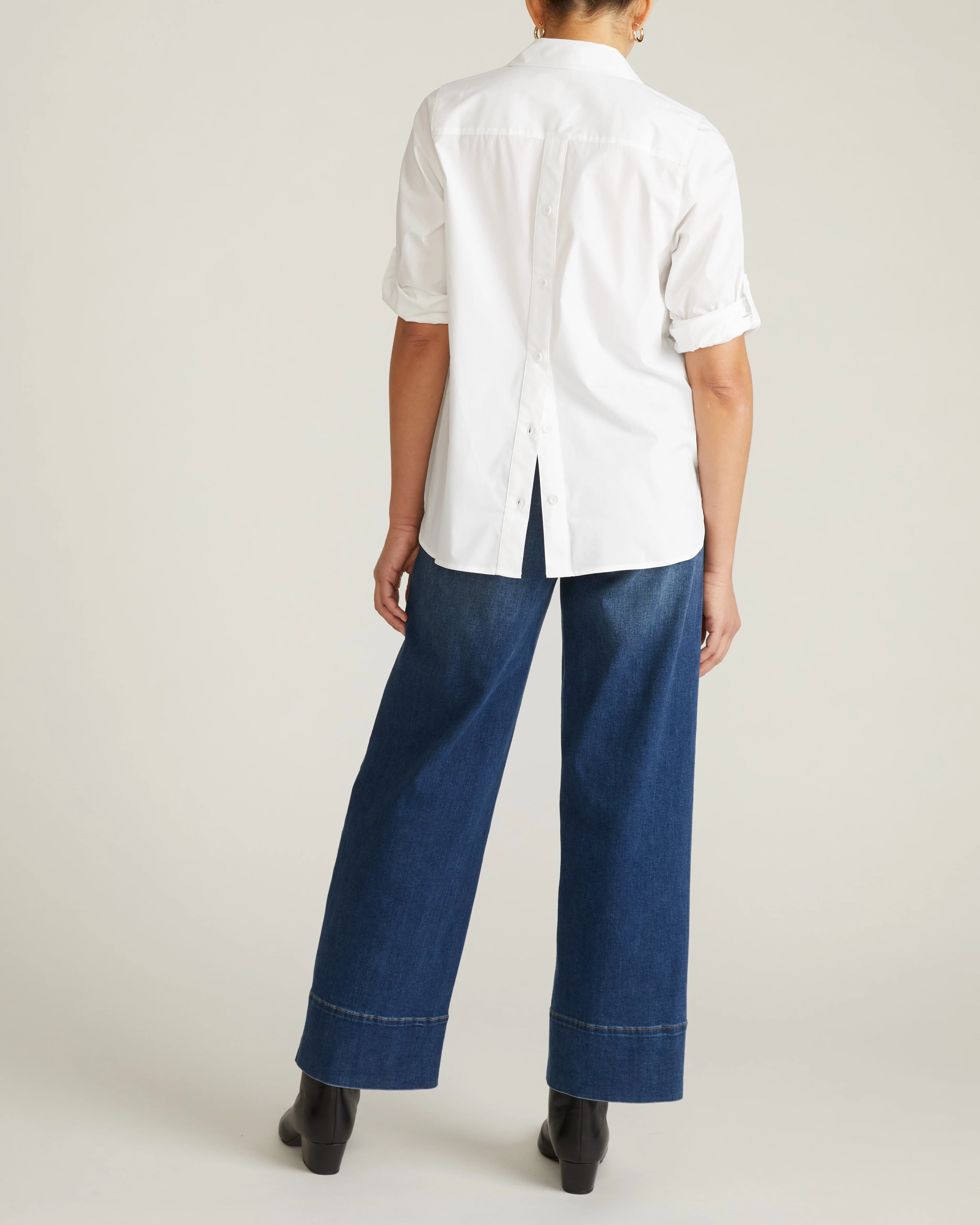 Button Back Poplin Polo Shirt - White - Image 8