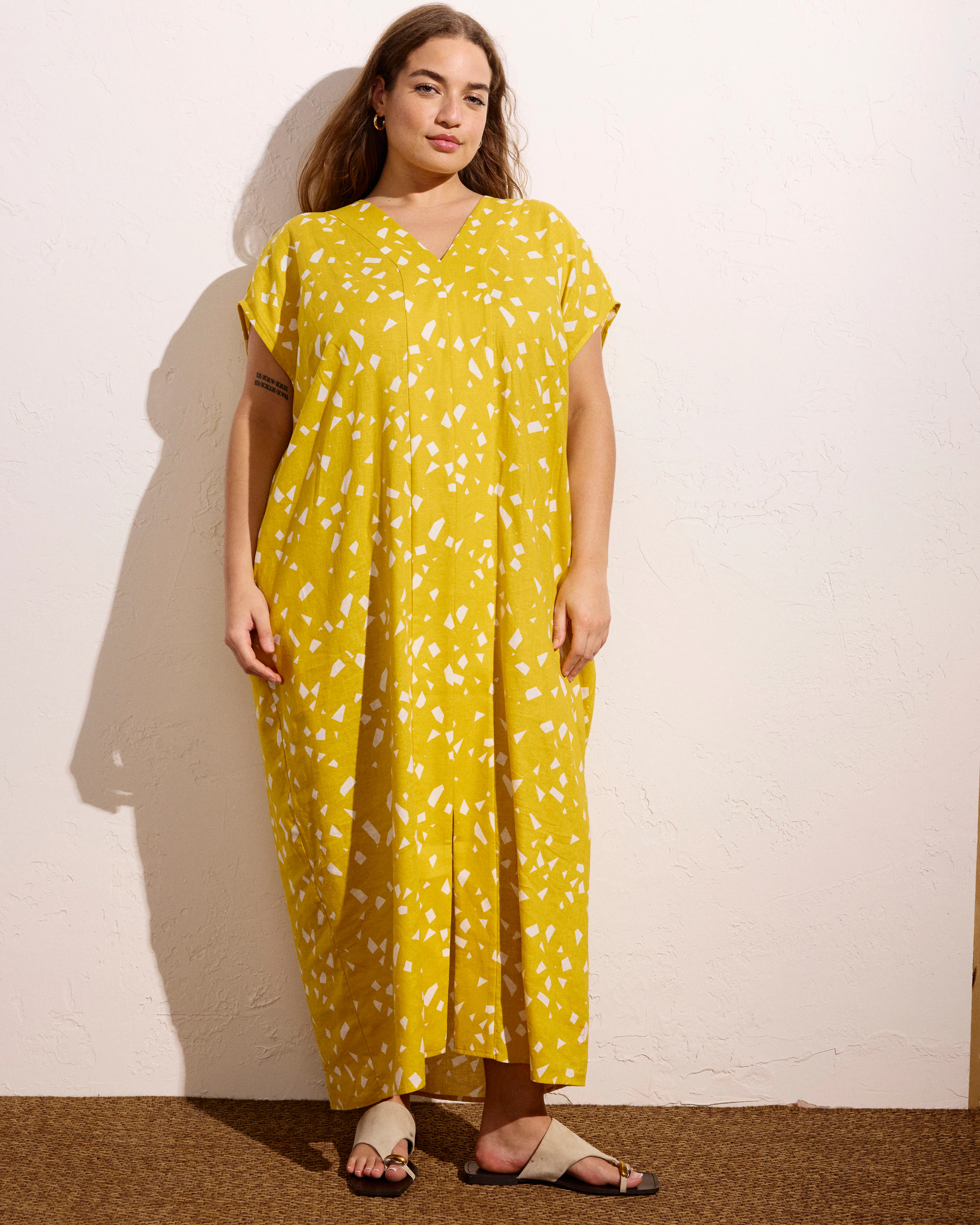 Cabana Linen Kaftan - Yellow Confetti Print - Image 3