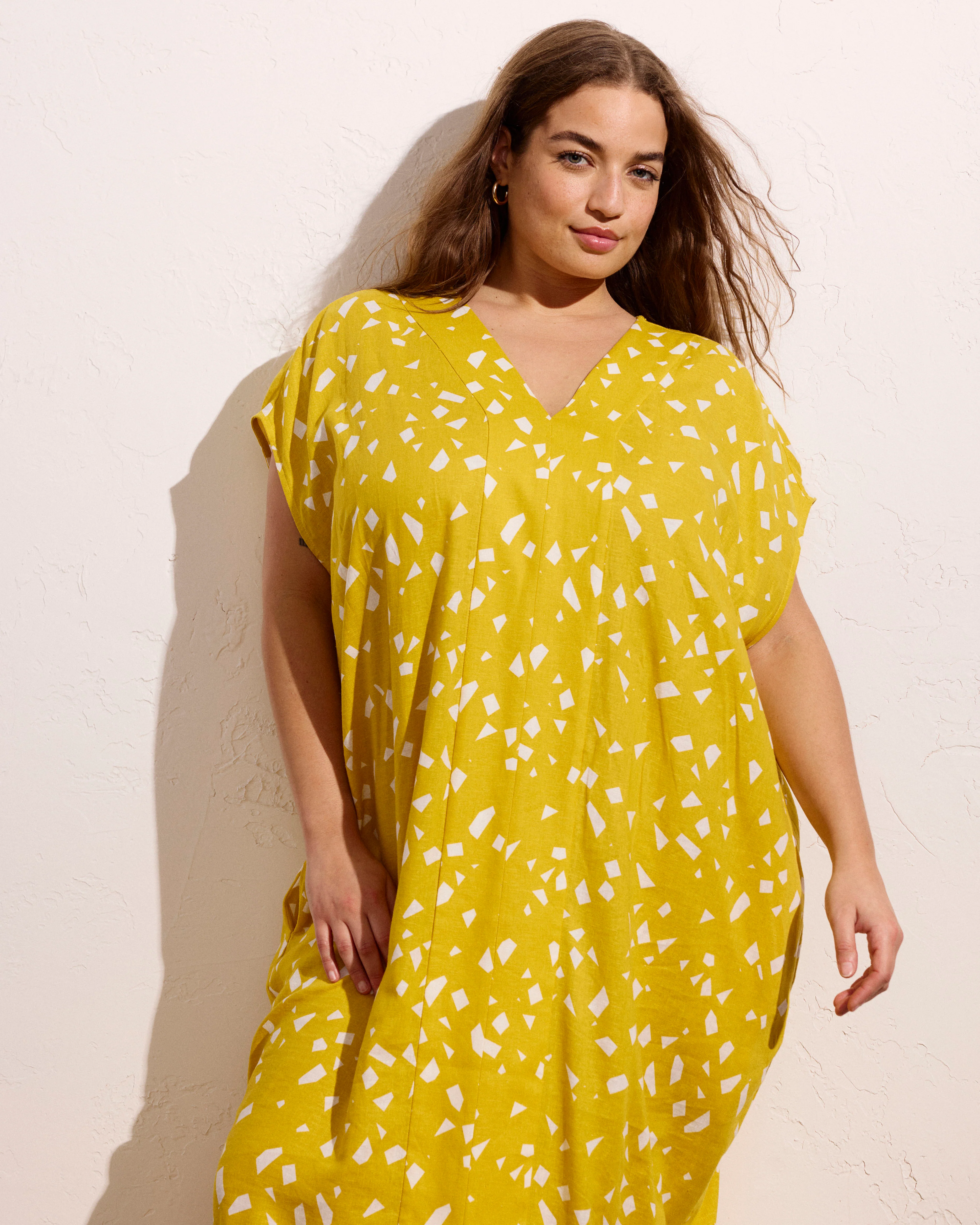 Cabana Linen Kaftan - Yellow Confetti Print - Image 5