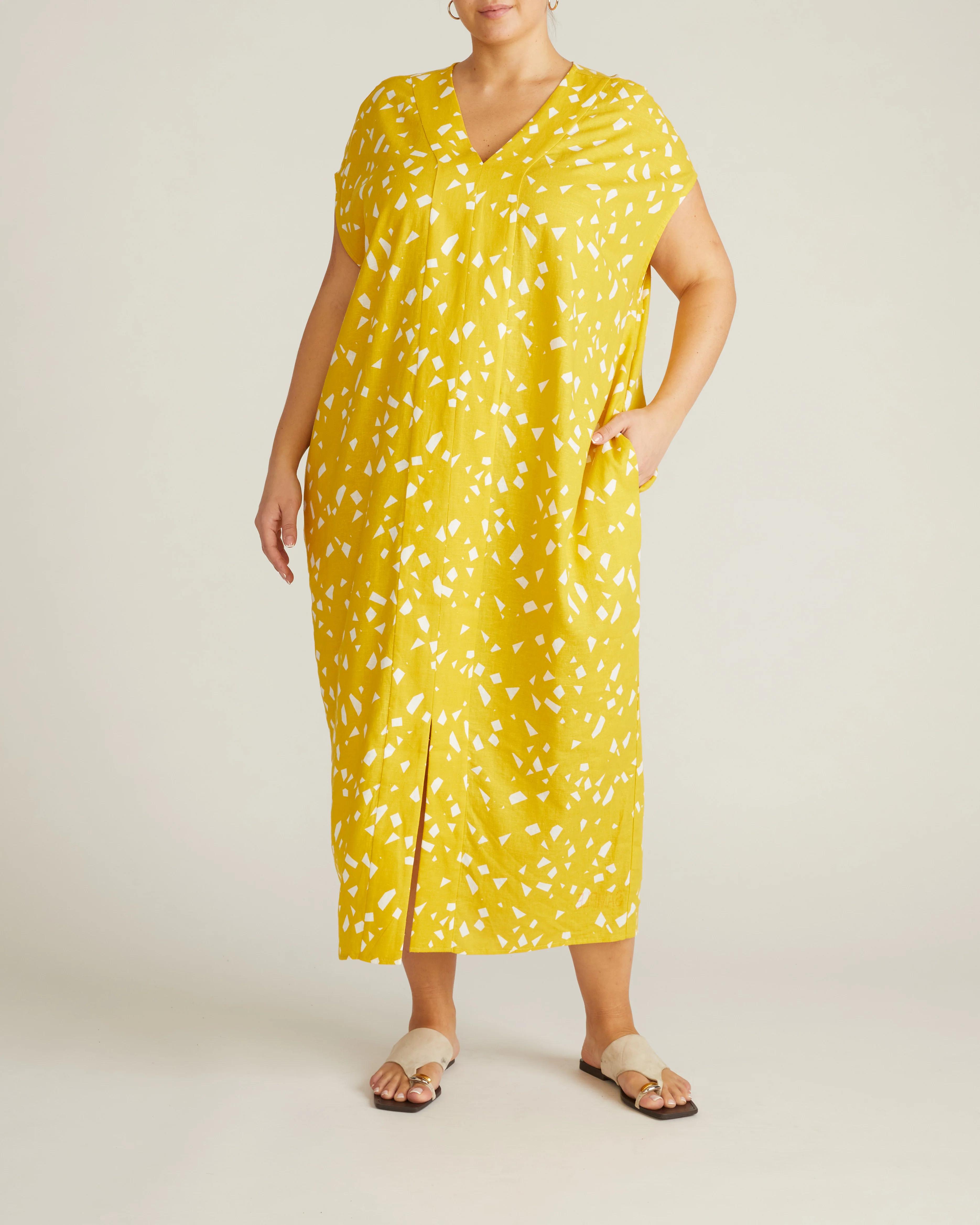 Cabana Linen Kaftan - Yellow Confetti Print - Image 6