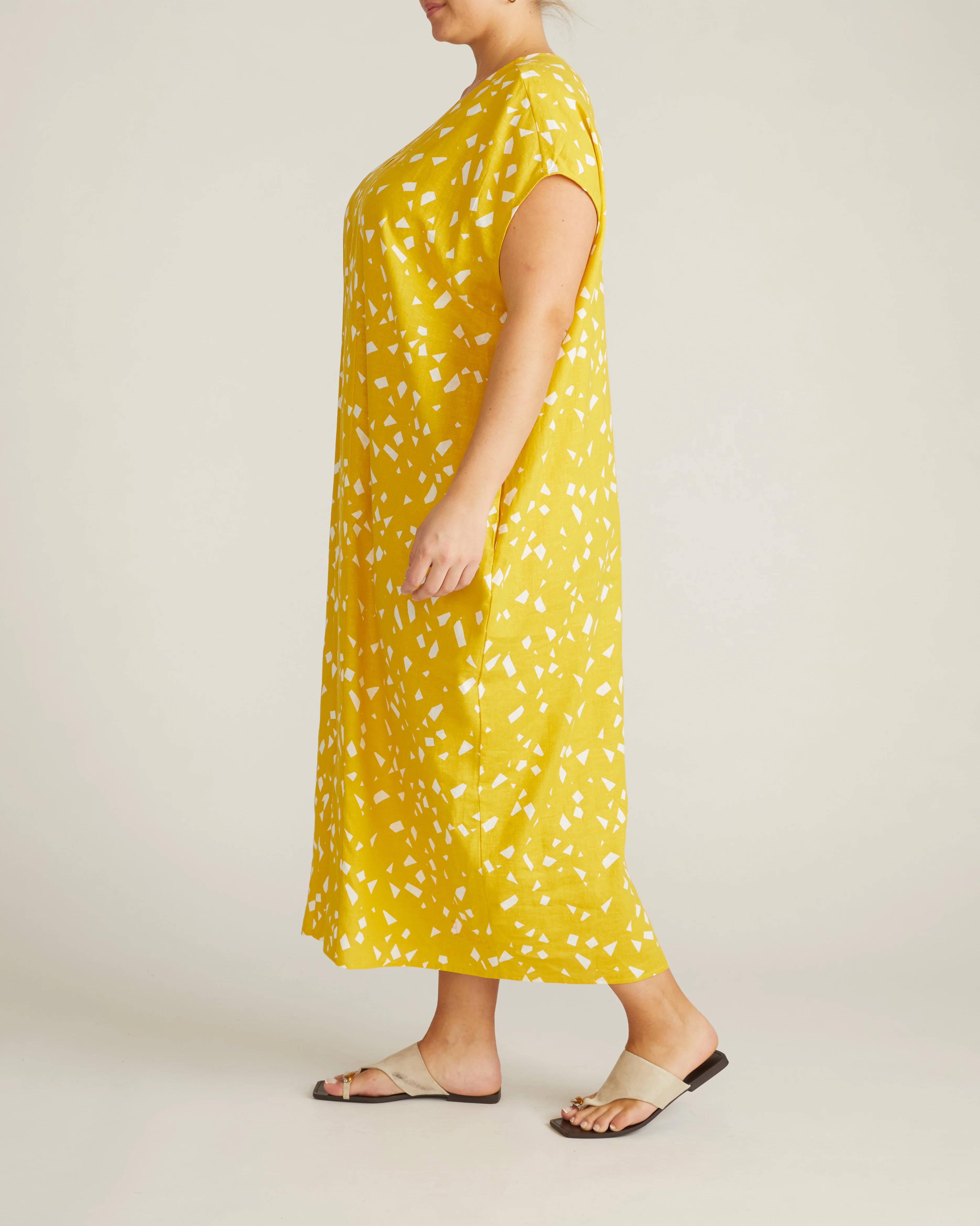 Cabana Linen Kaftan - Yellow Confetti Print - Image 7