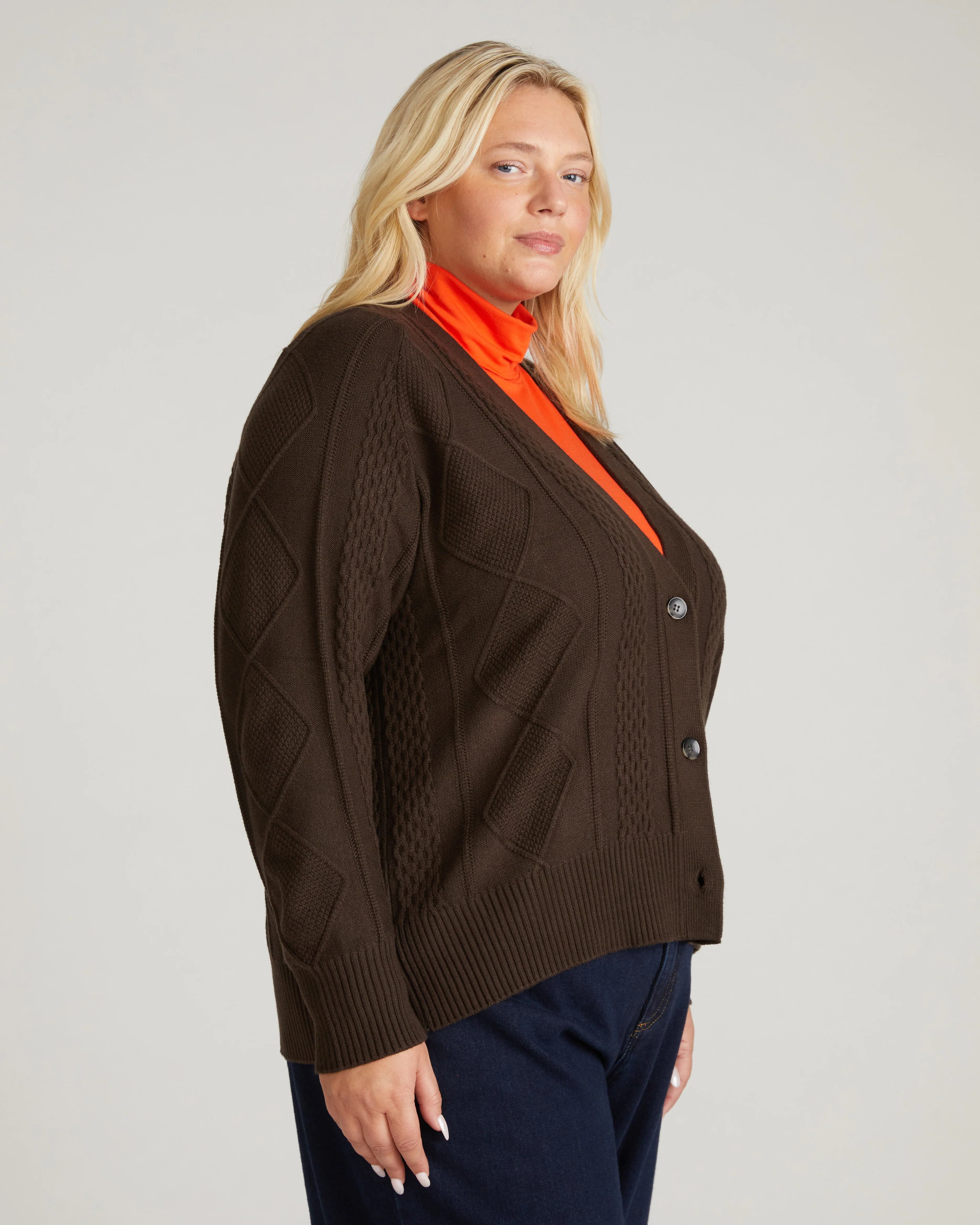 Cable Knit Cardigan - Espresso - Image 6