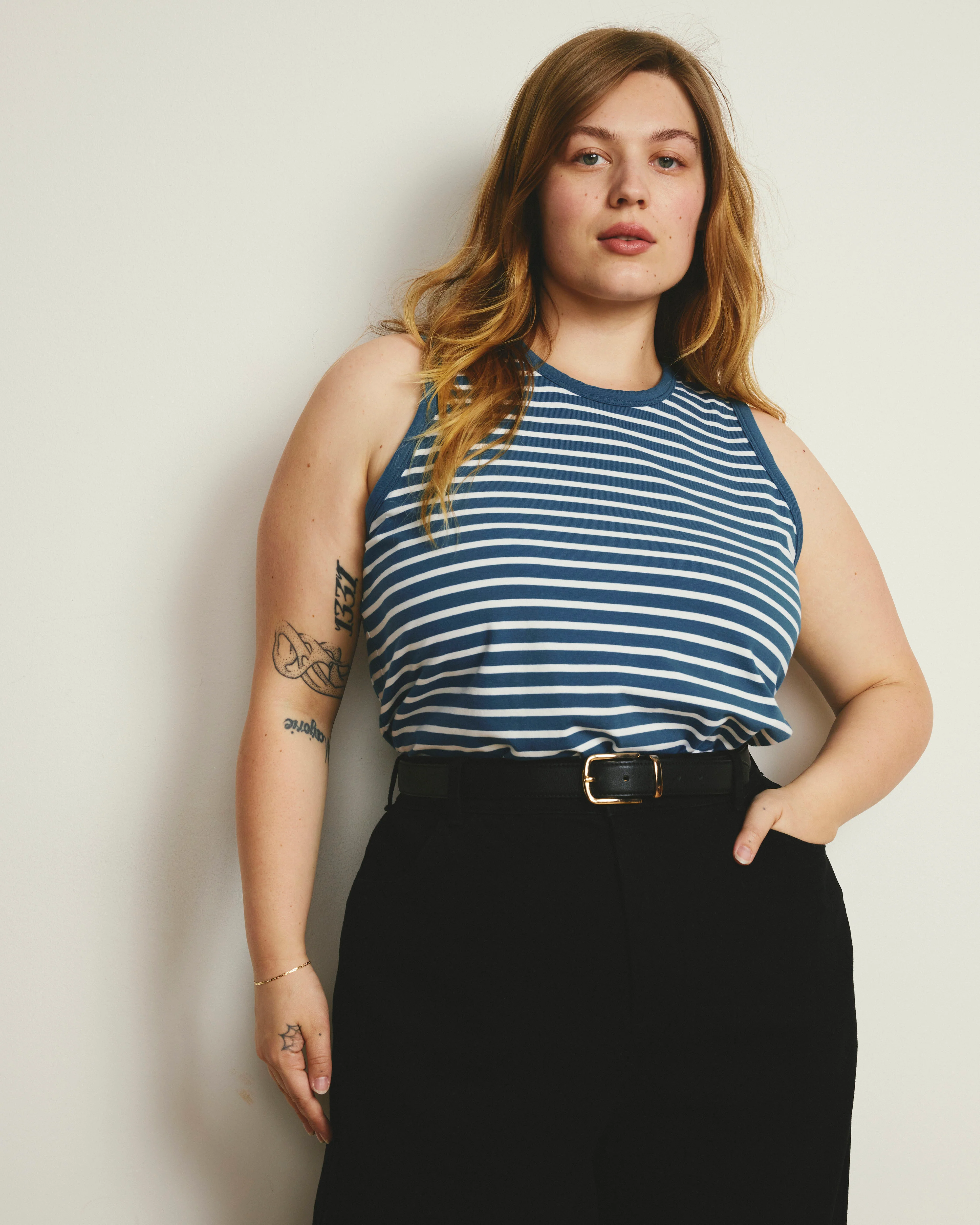 Cai High Neck Tank - Ink Blue/White Stripe - Image 2