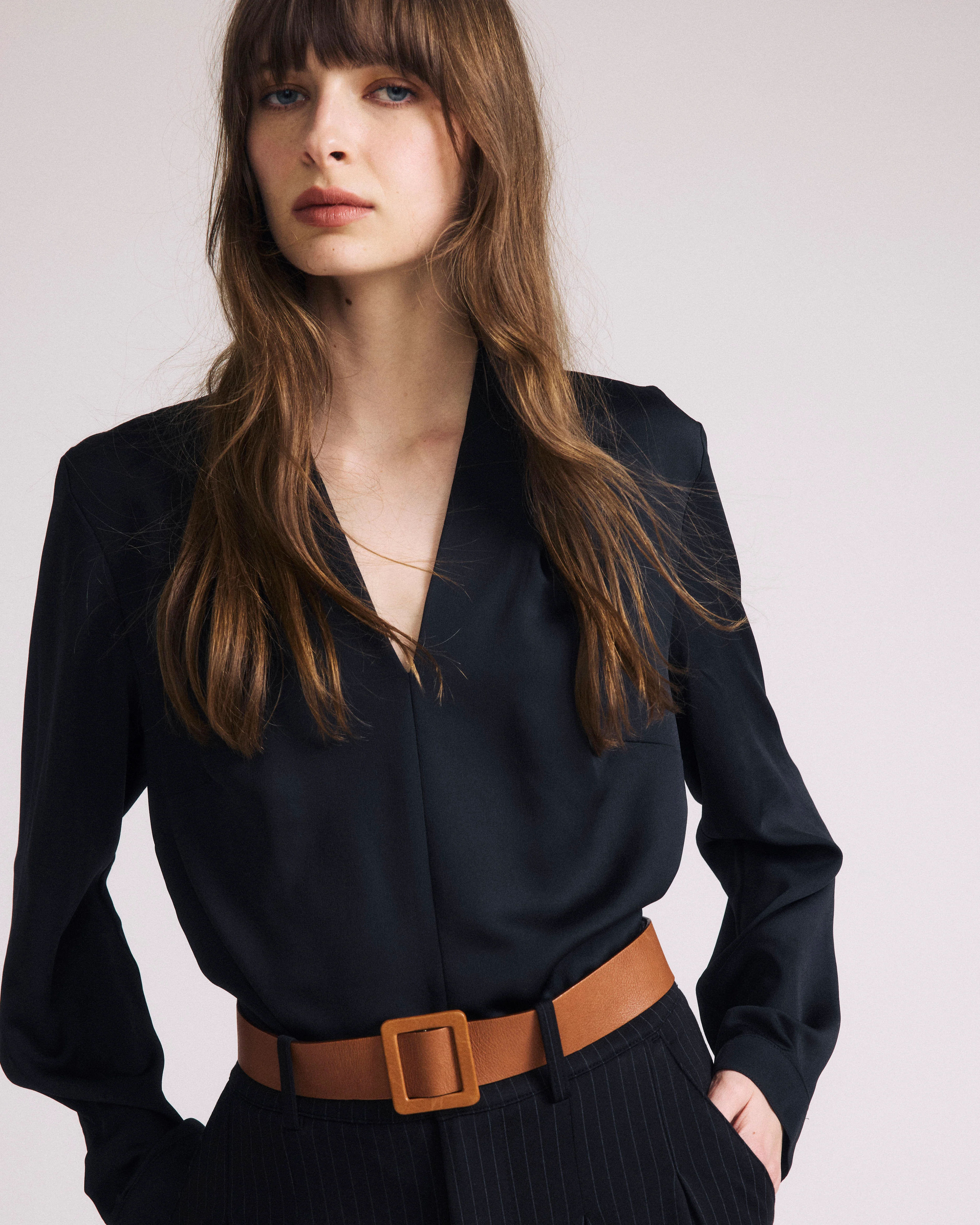 Cambria Soft Satin Blouse - Black - Image 3