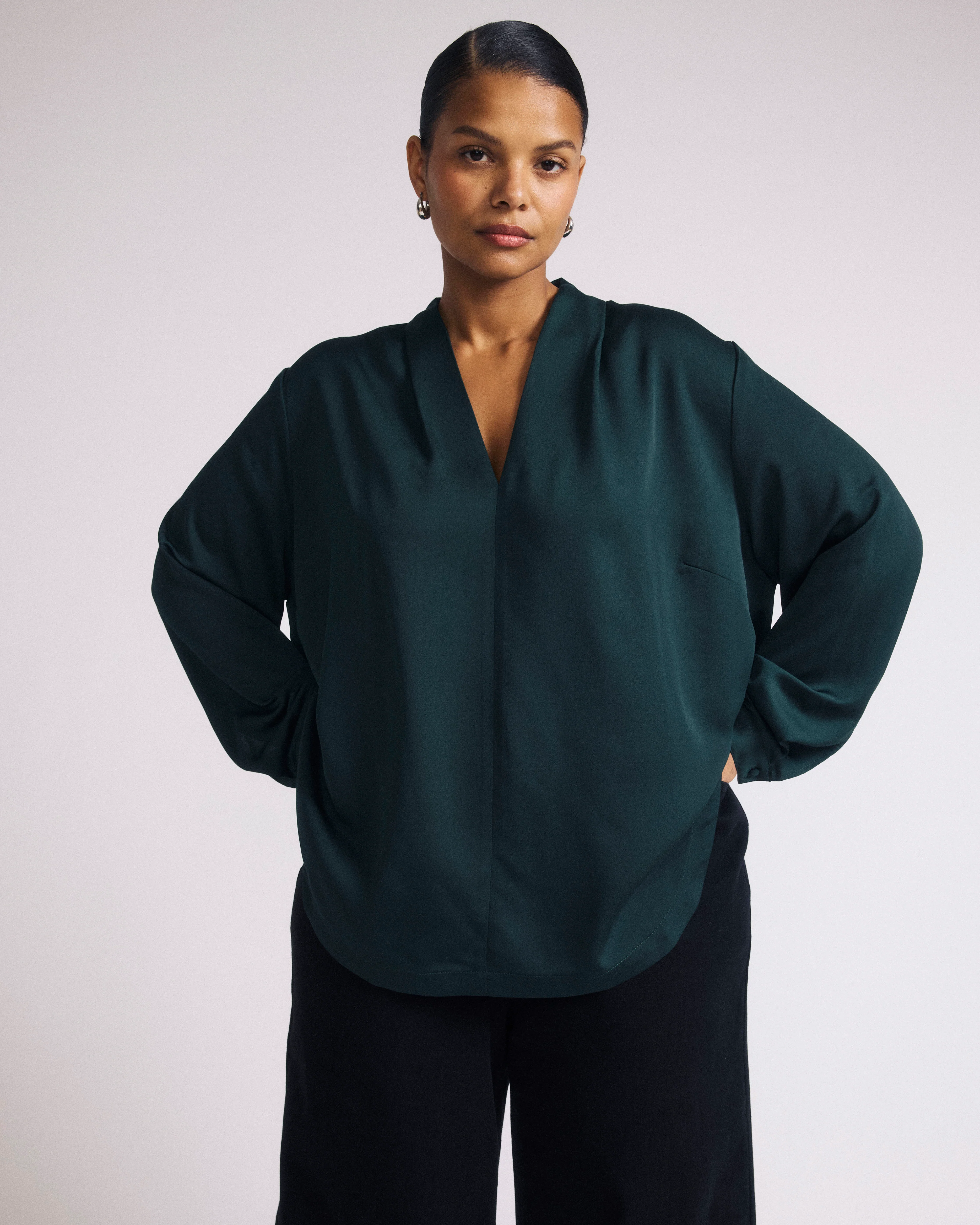 Cambria Soft Satin Blouse - Forest Green - Image 3