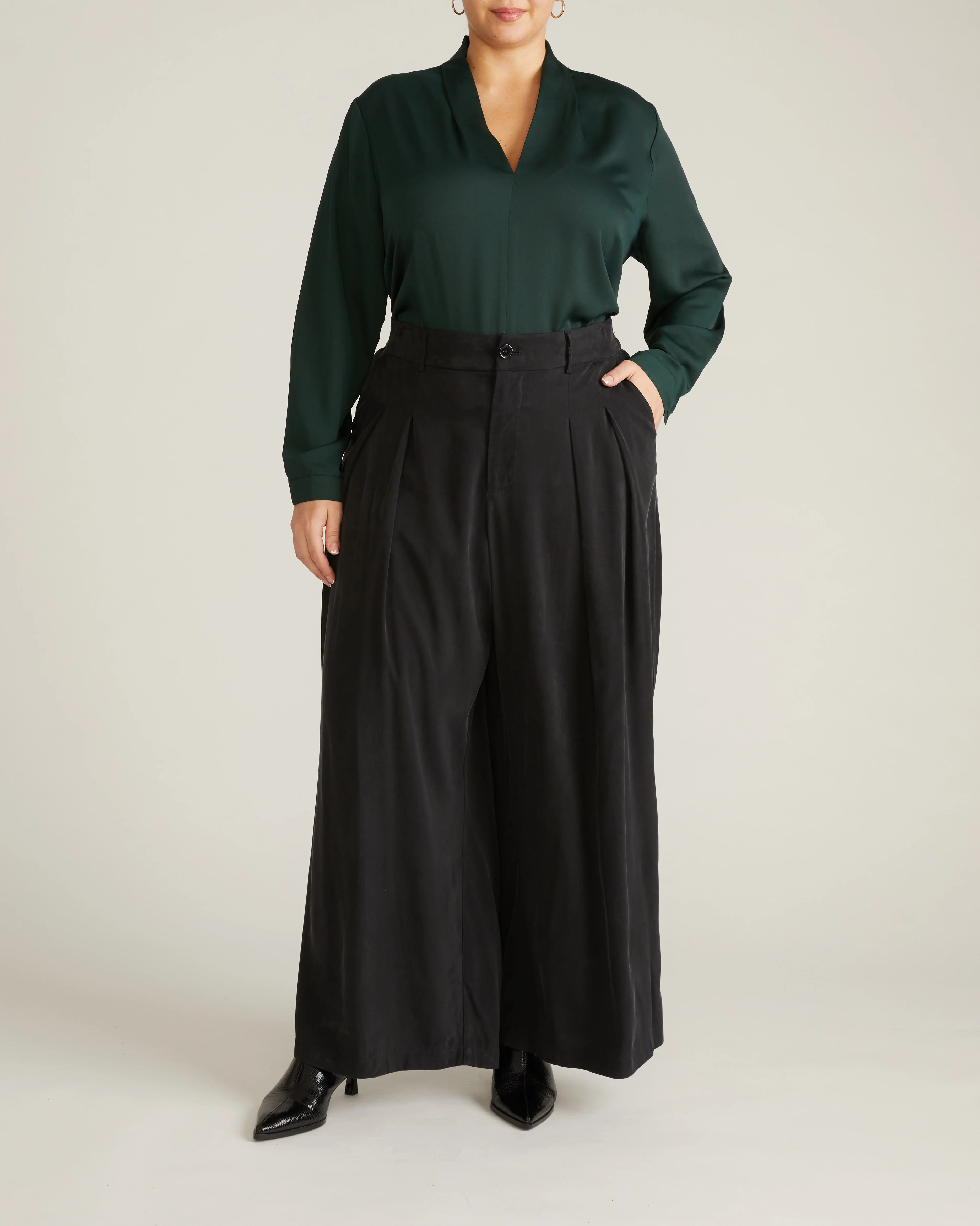 Cambria Soft Satin Blouse - Forest Green - Image 5