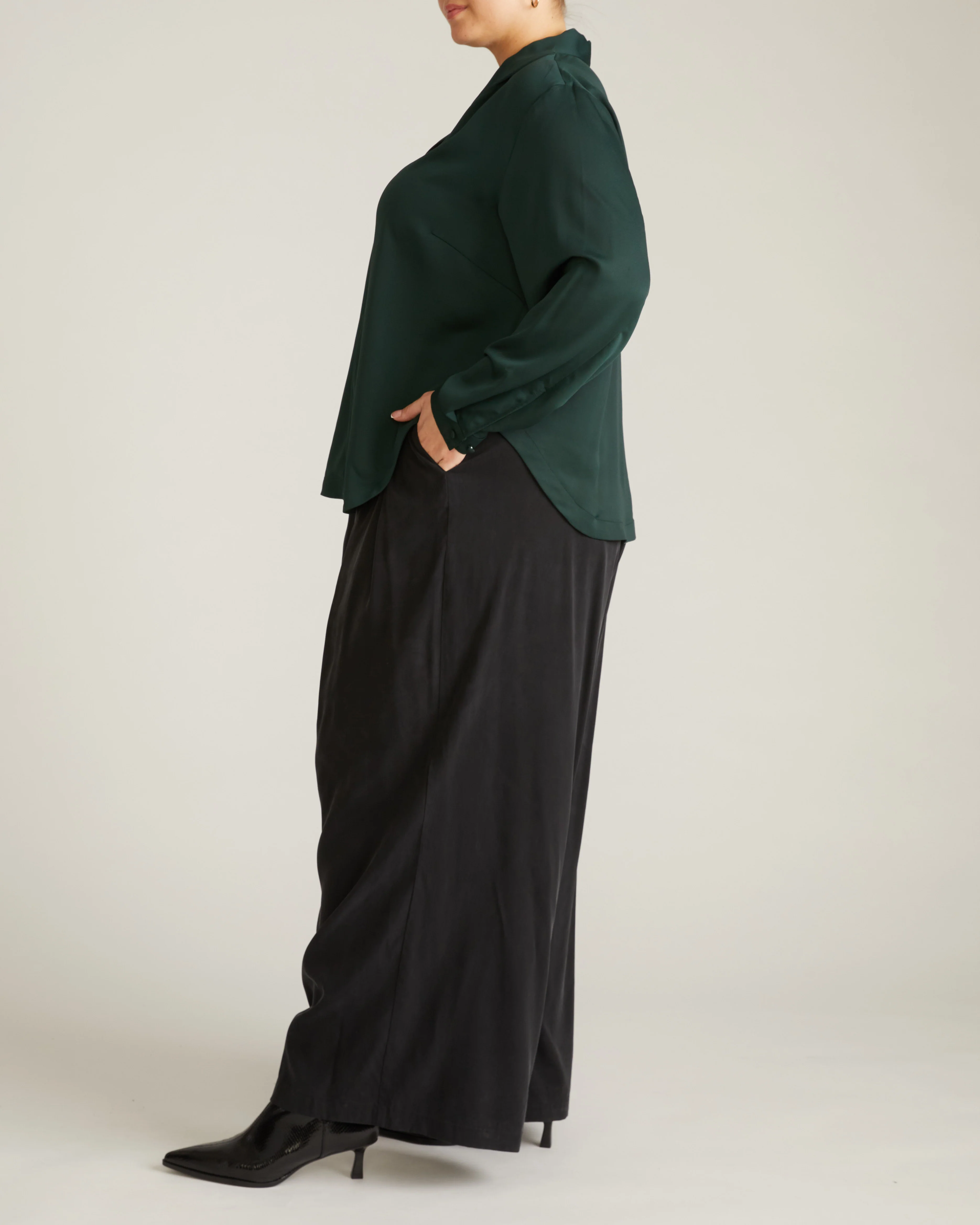 Cambria Soft Satin Blouse - Forest Green - Image 6