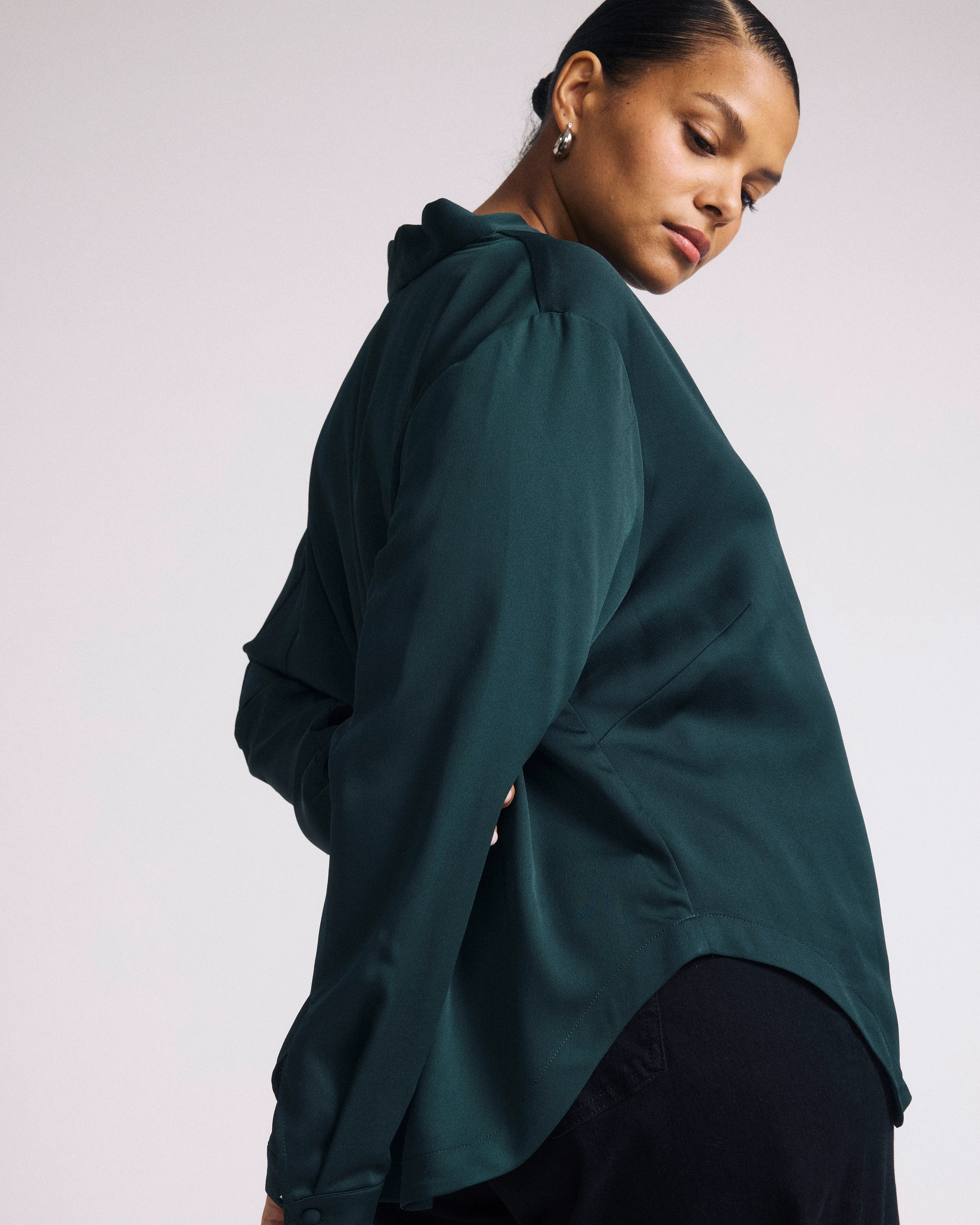 Cambria Soft Satin Blouse - Forest Green - Image 8