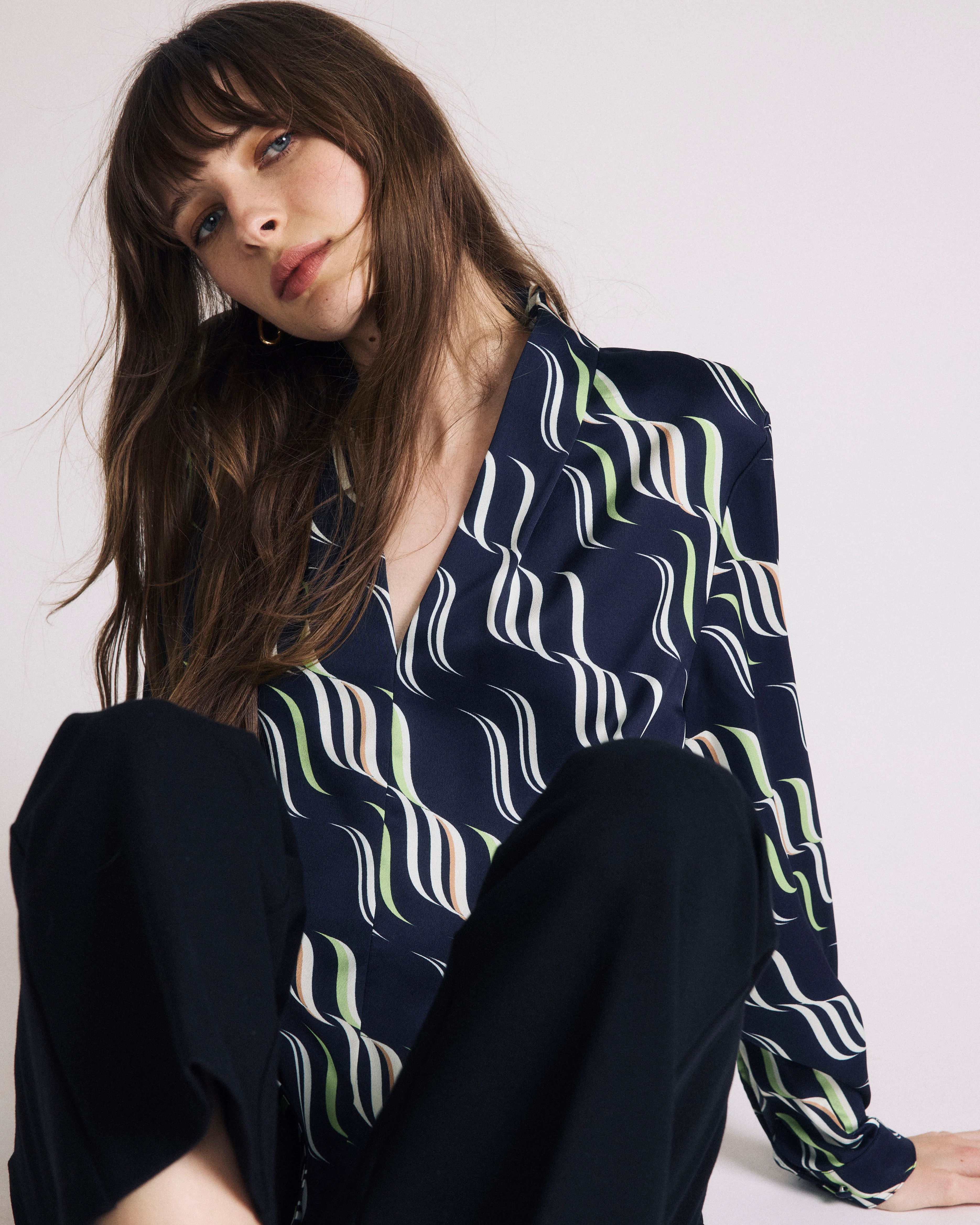Cambria Soft Satin Blouse - Paddington Ribbon Print - Image 2