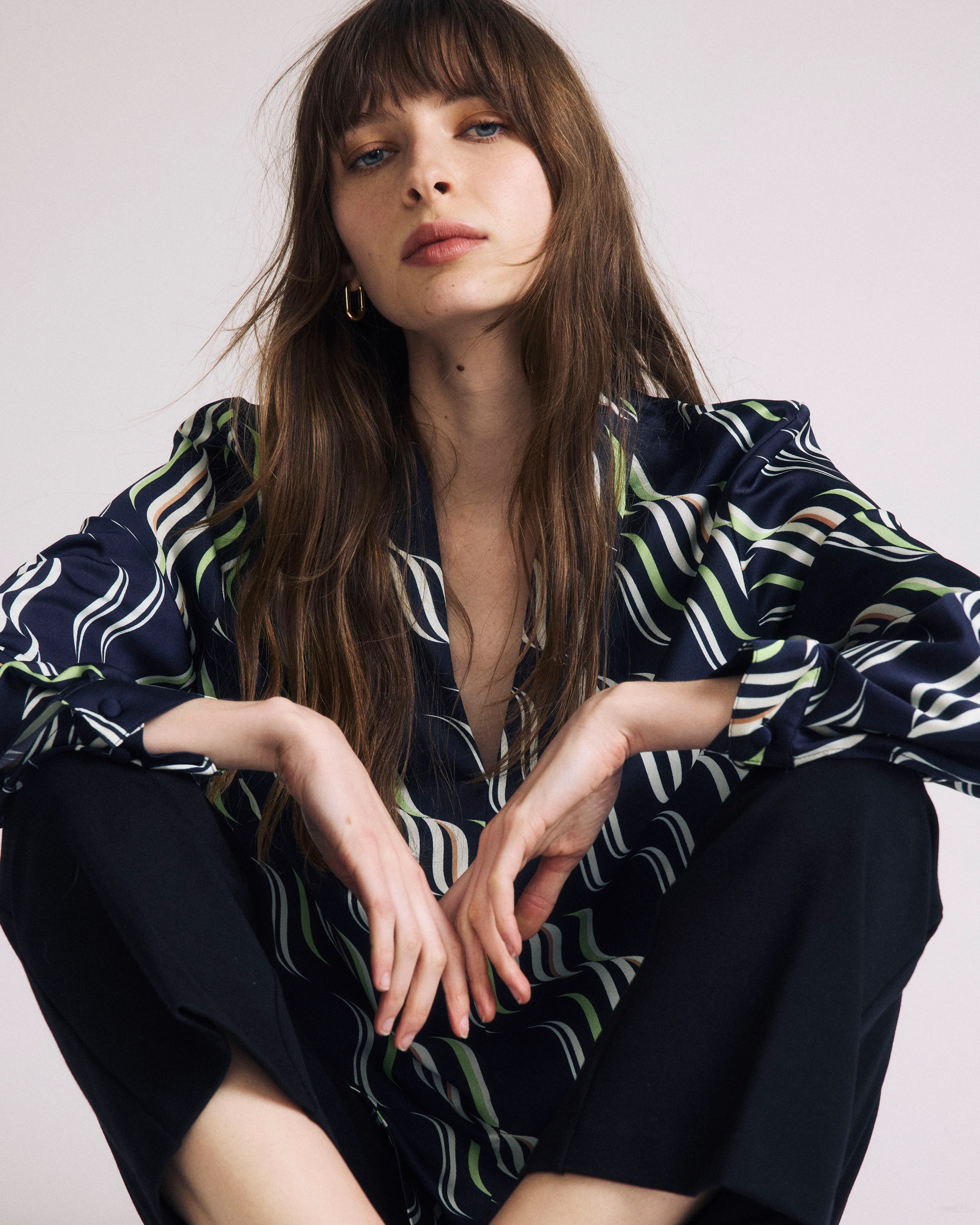 Cambria Soft Satin Blouse - Paddington Ribbon Print - Image 3