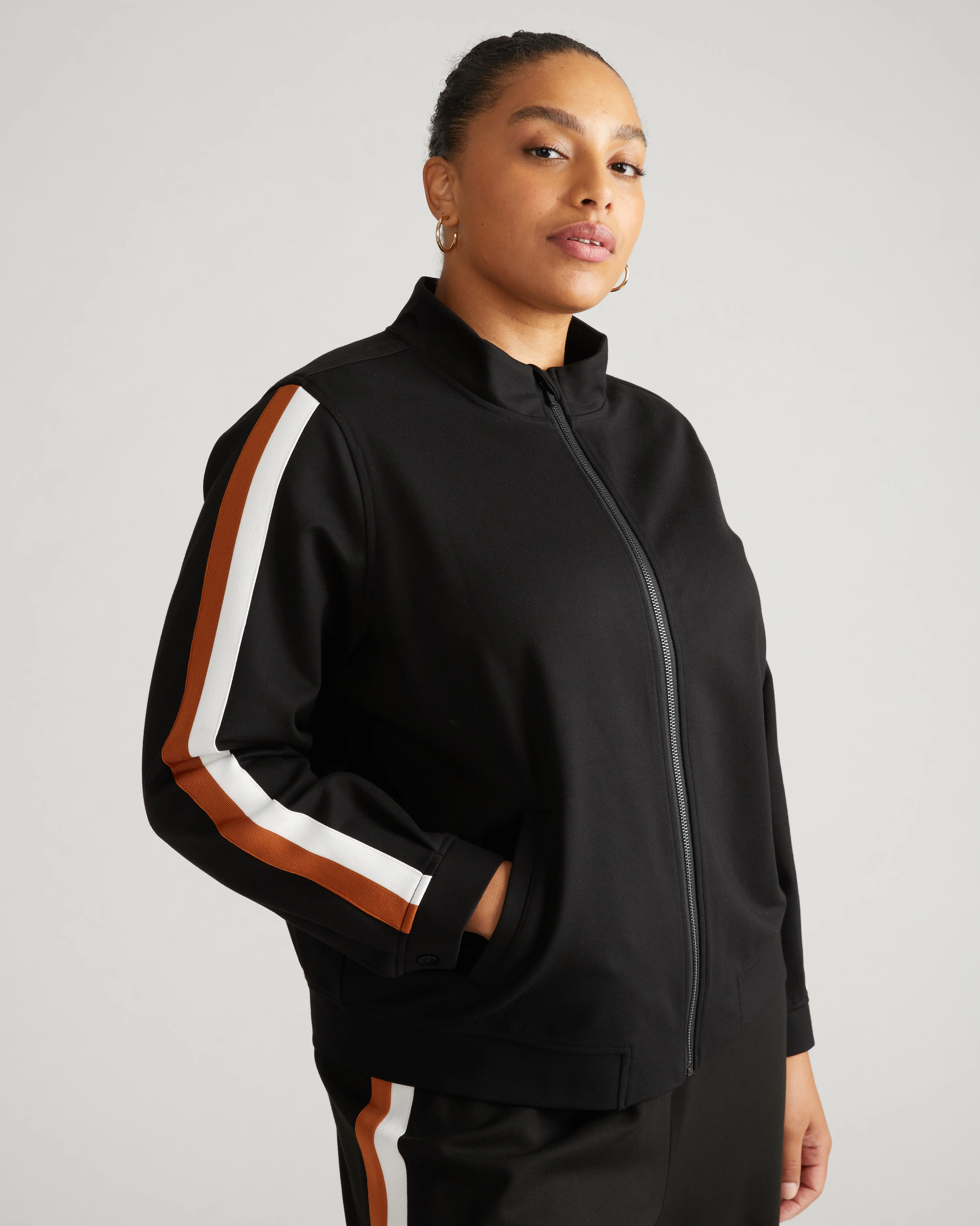 Camden Ponte Bomber Jacket - Black with Ochre/White Stripe - Image 2