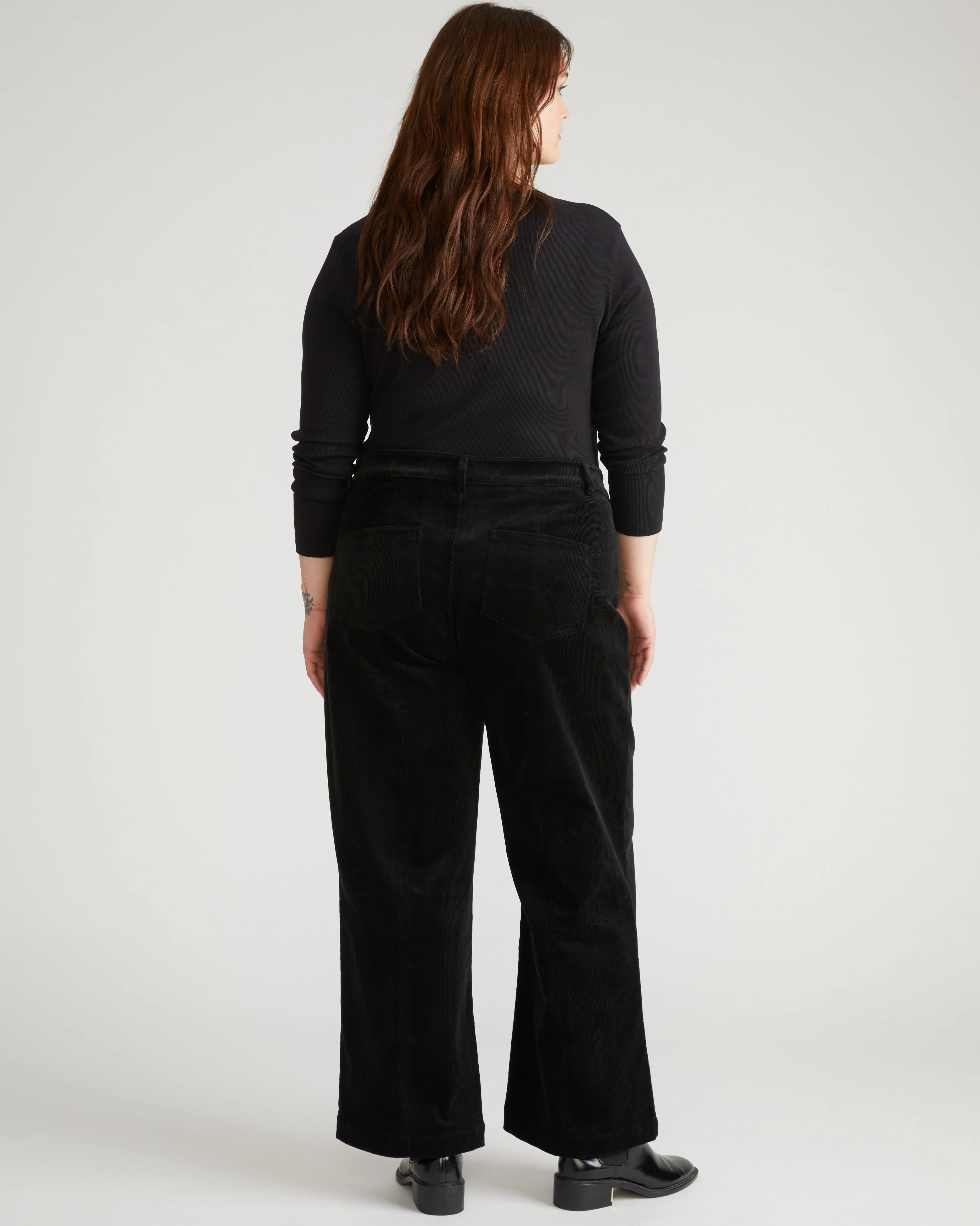 Camila Wide Leg Corduroy Pants - Black - Image 5