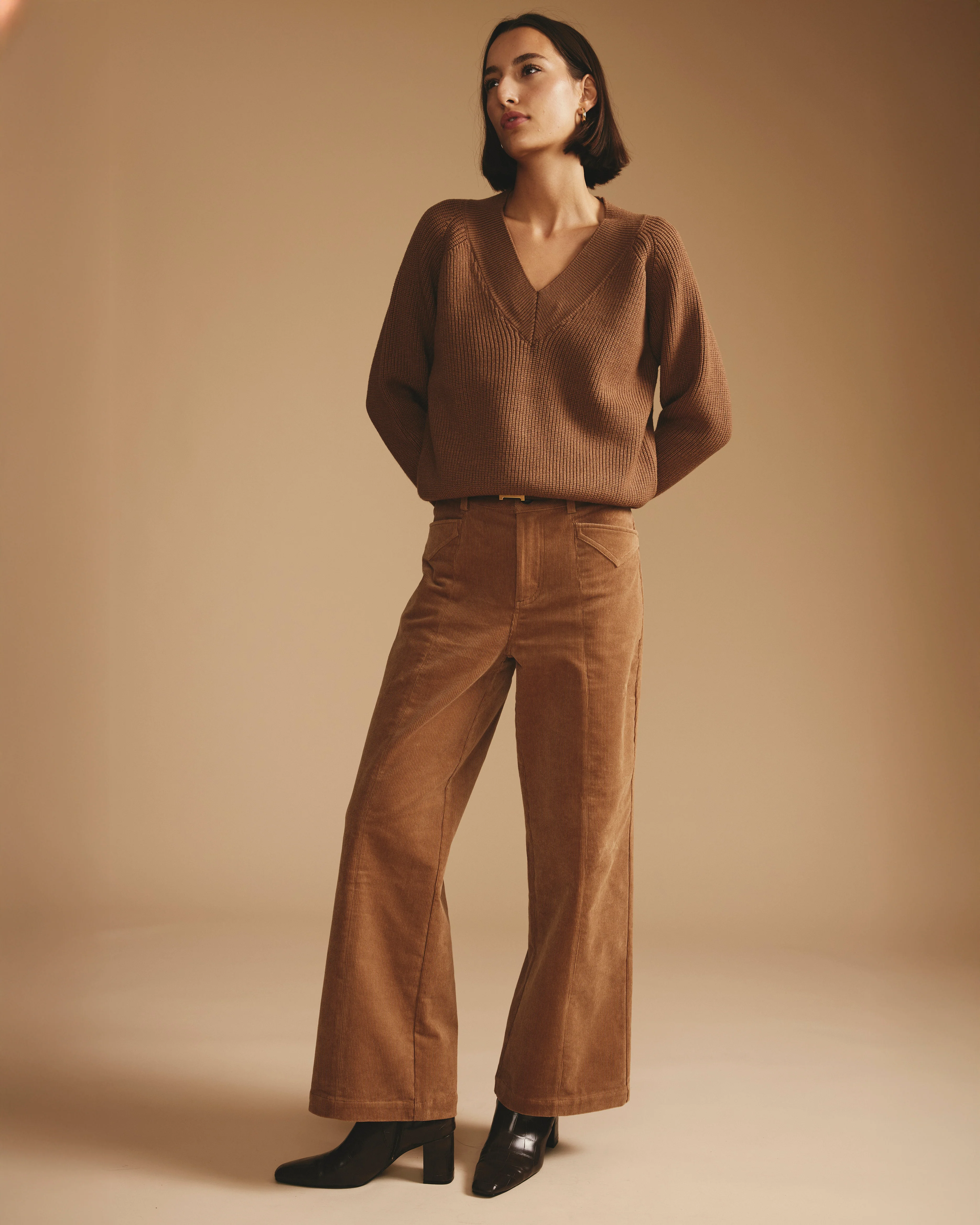Camila Wide Leg Corduroy Pants - Classic Camel - Image 3