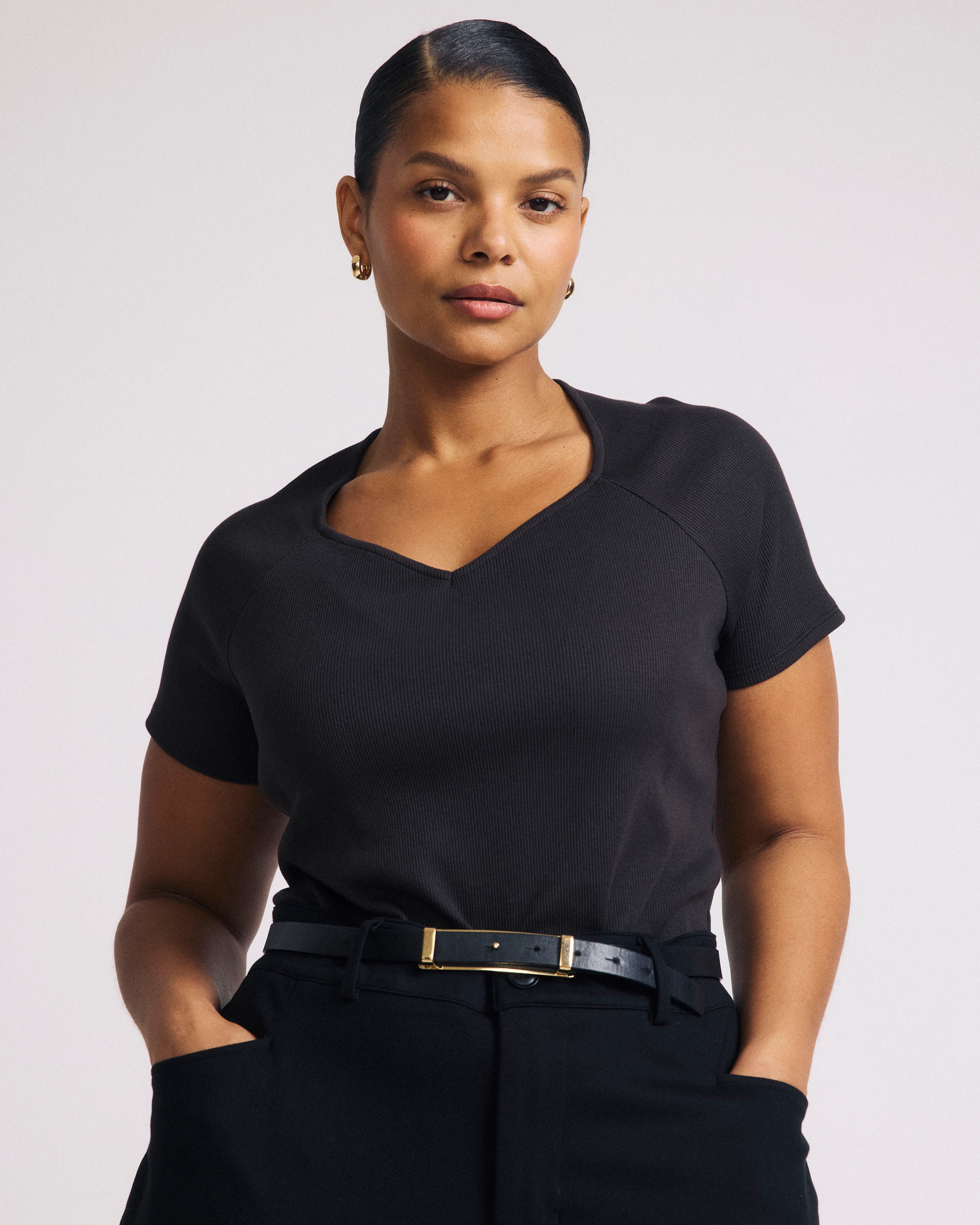 Carey Ribbed Sweetheart Tee - Espresso - Image 2