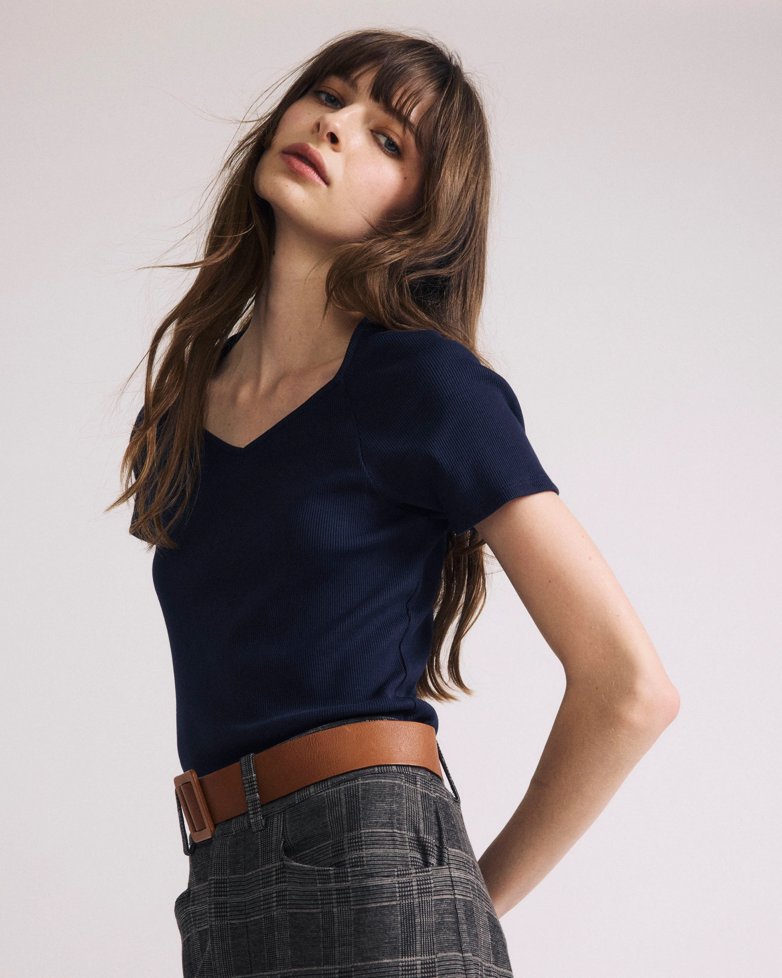 Carey Ribbed Sweetheart Tee - Navy - Image 2