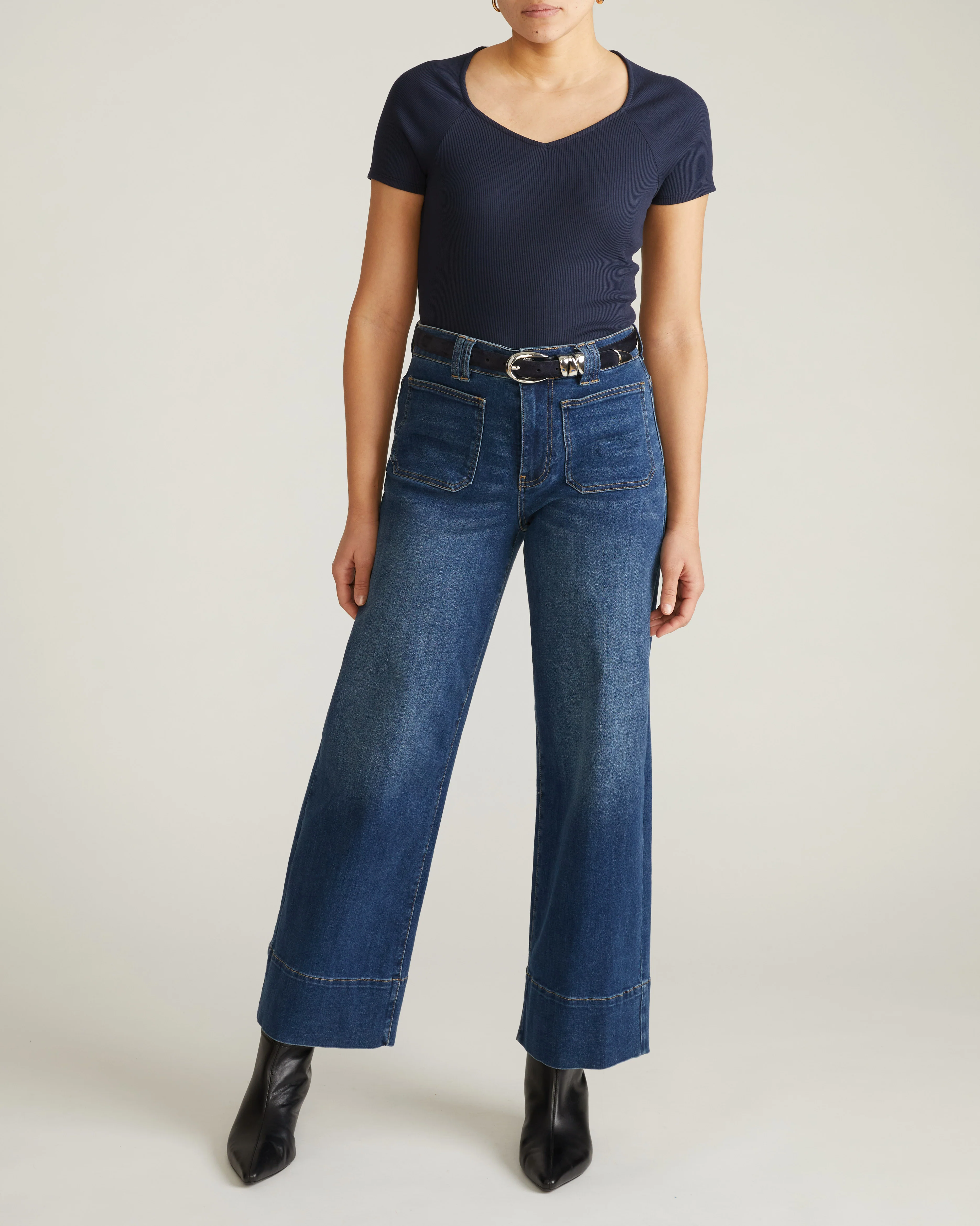 Carey Ribbed Sweetheart Tee - Navy - Image 3