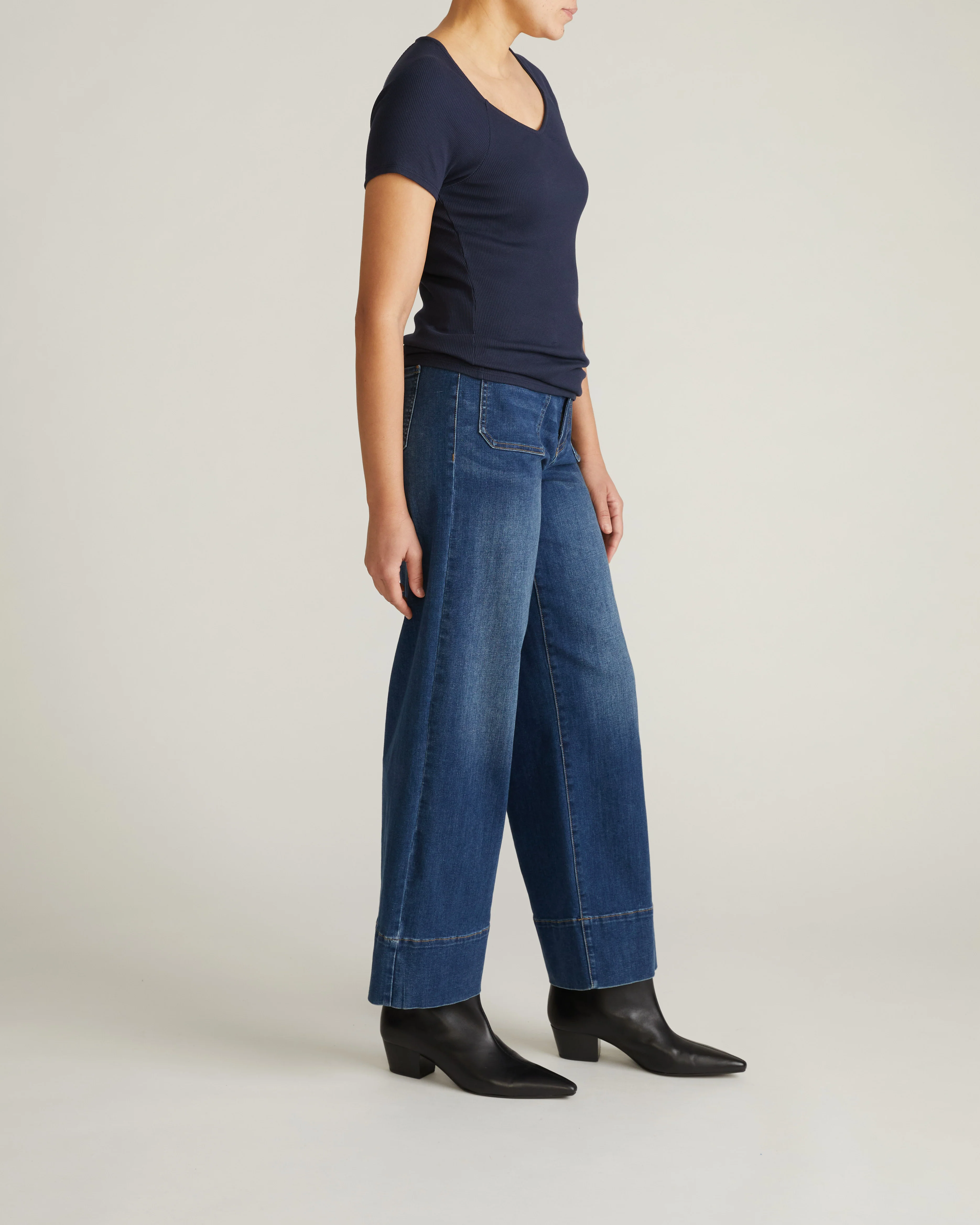 Carey Ribbed Sweetheart Tee - Navy - Image 4