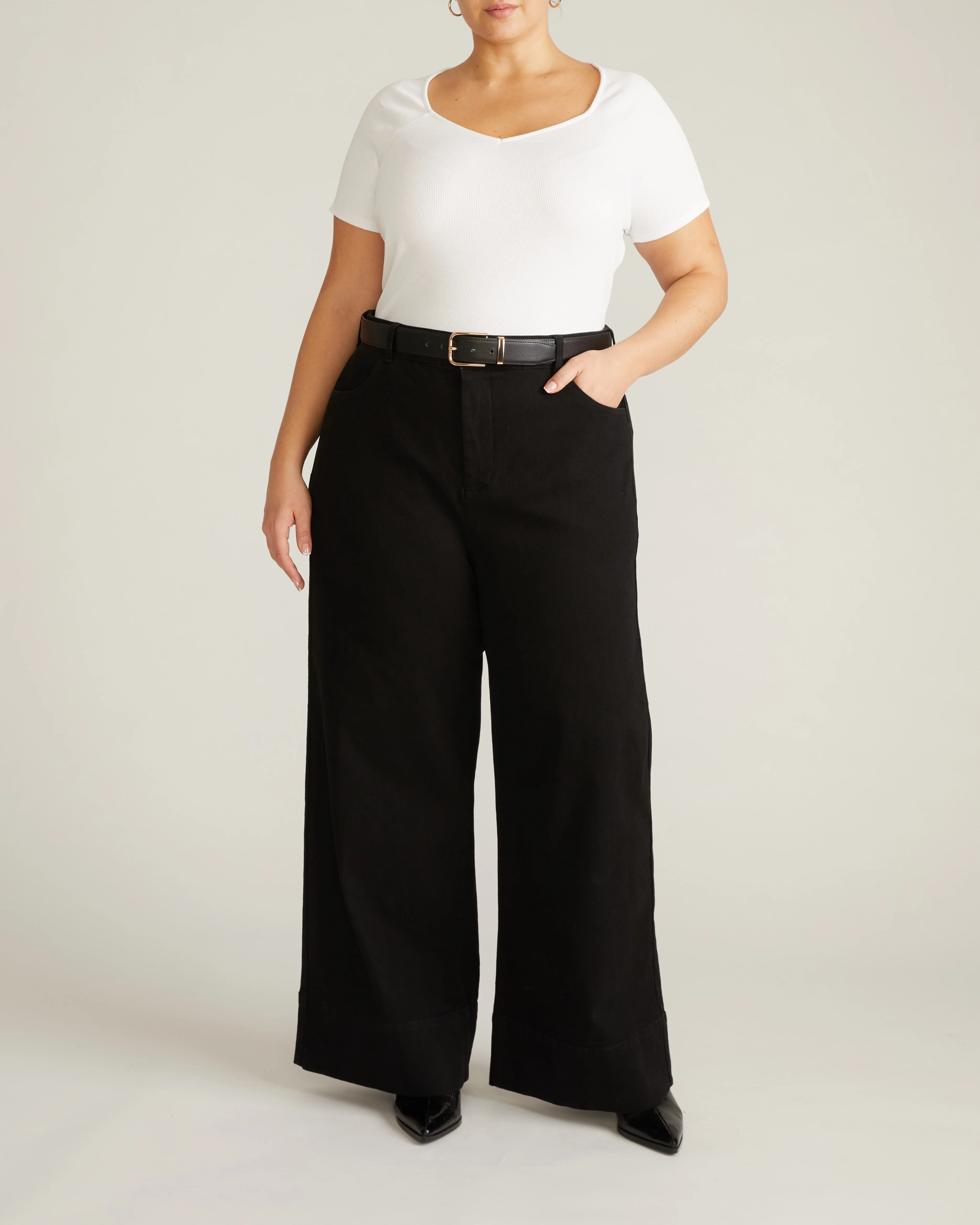 Carey Ribbed Sweetheart Tee - White - Image 2