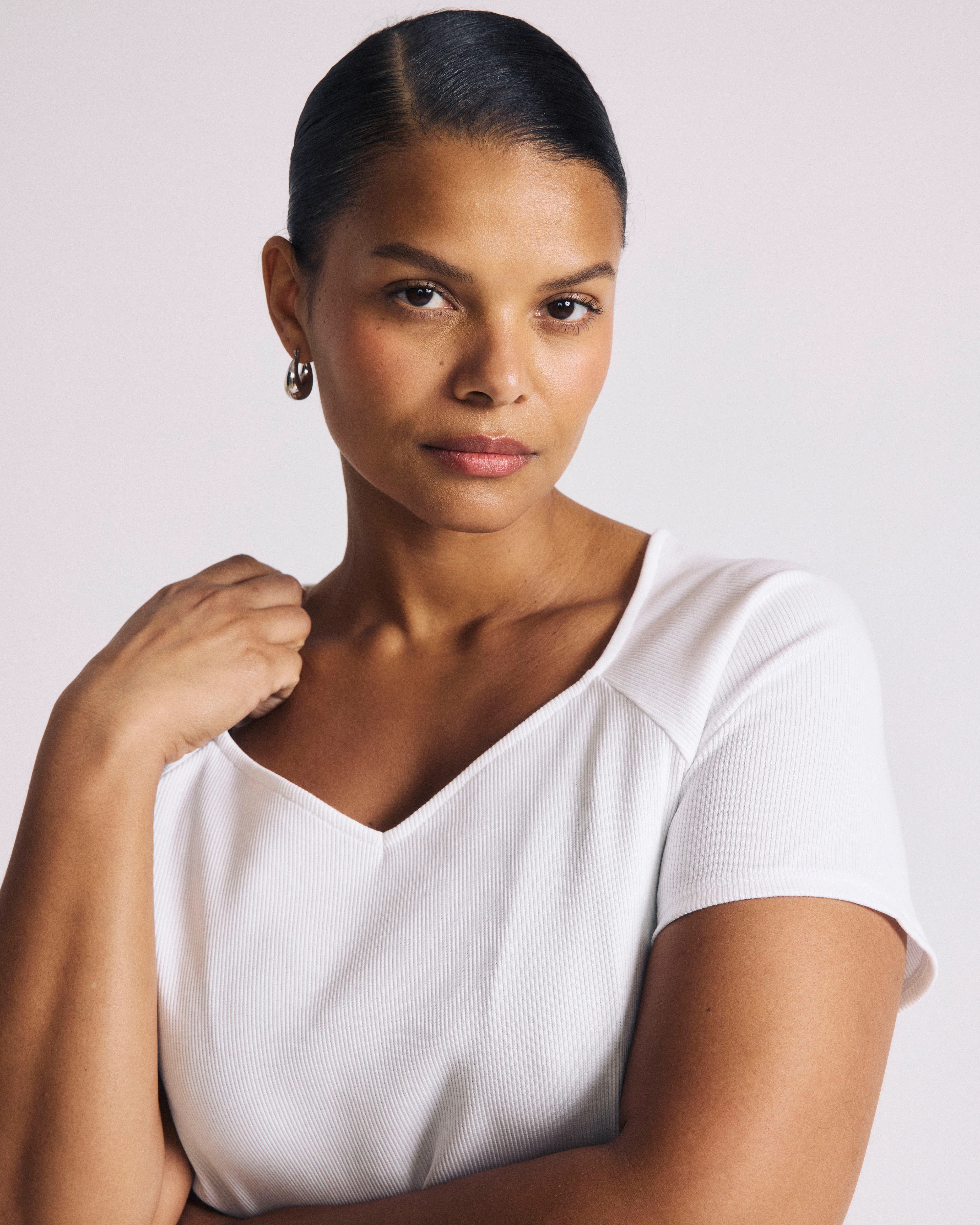 Carey Ribbed Sweetheart Tee - White - Image 3