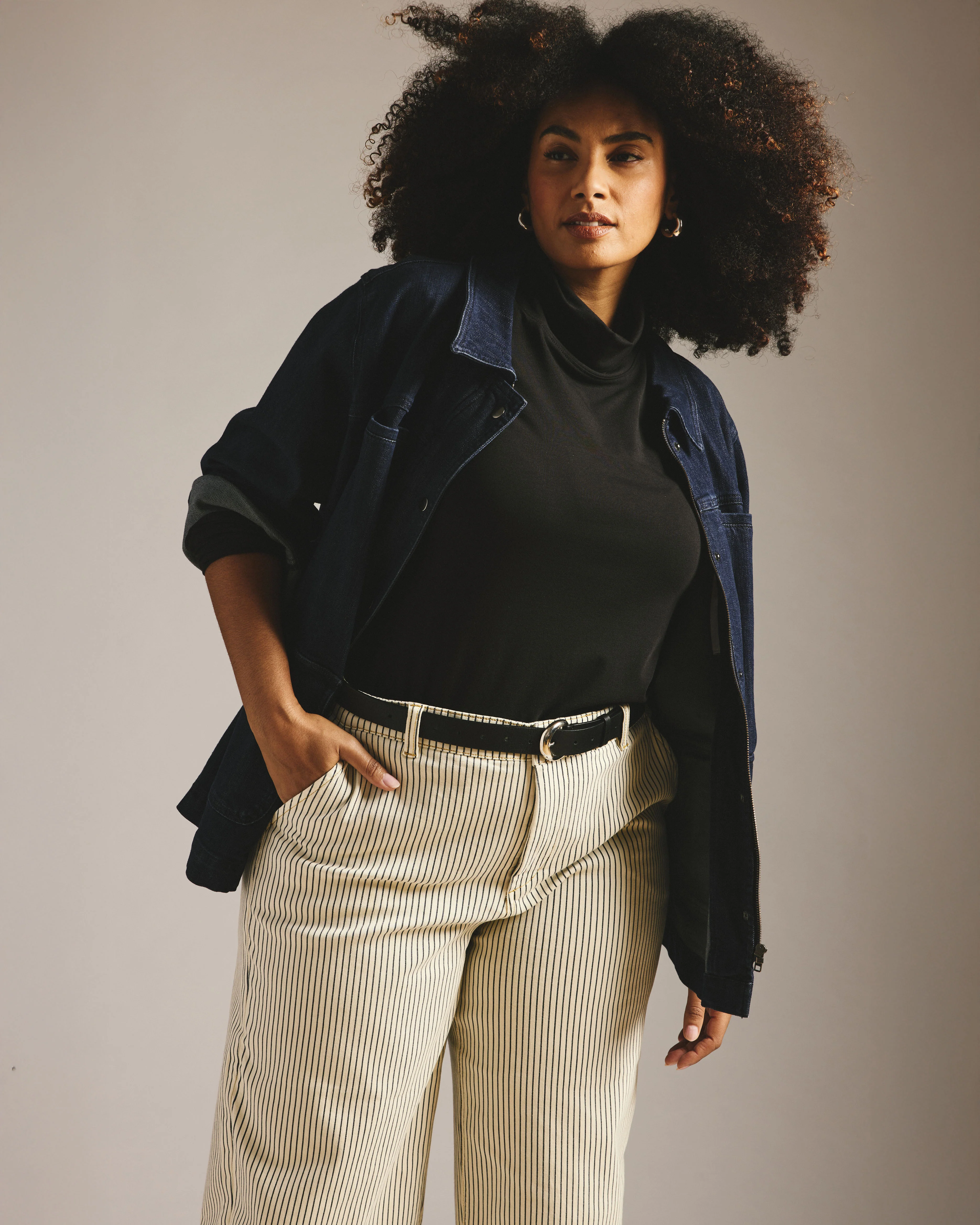 Carol High Rise Cropped Jeans - Railroad Stripe - Image 3