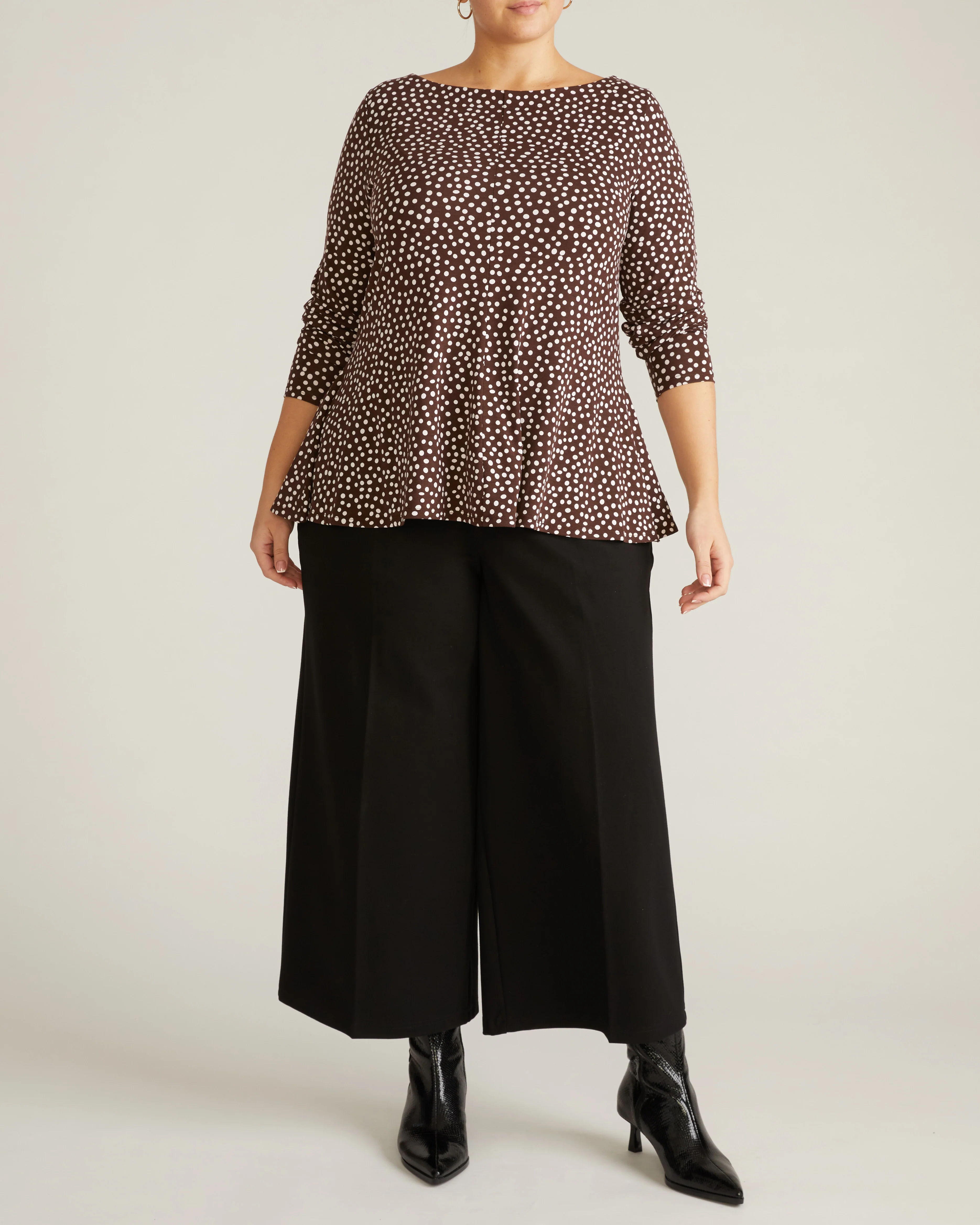 Cassandra Divine Jersey Top - Brown/White Dot Print - Image 7