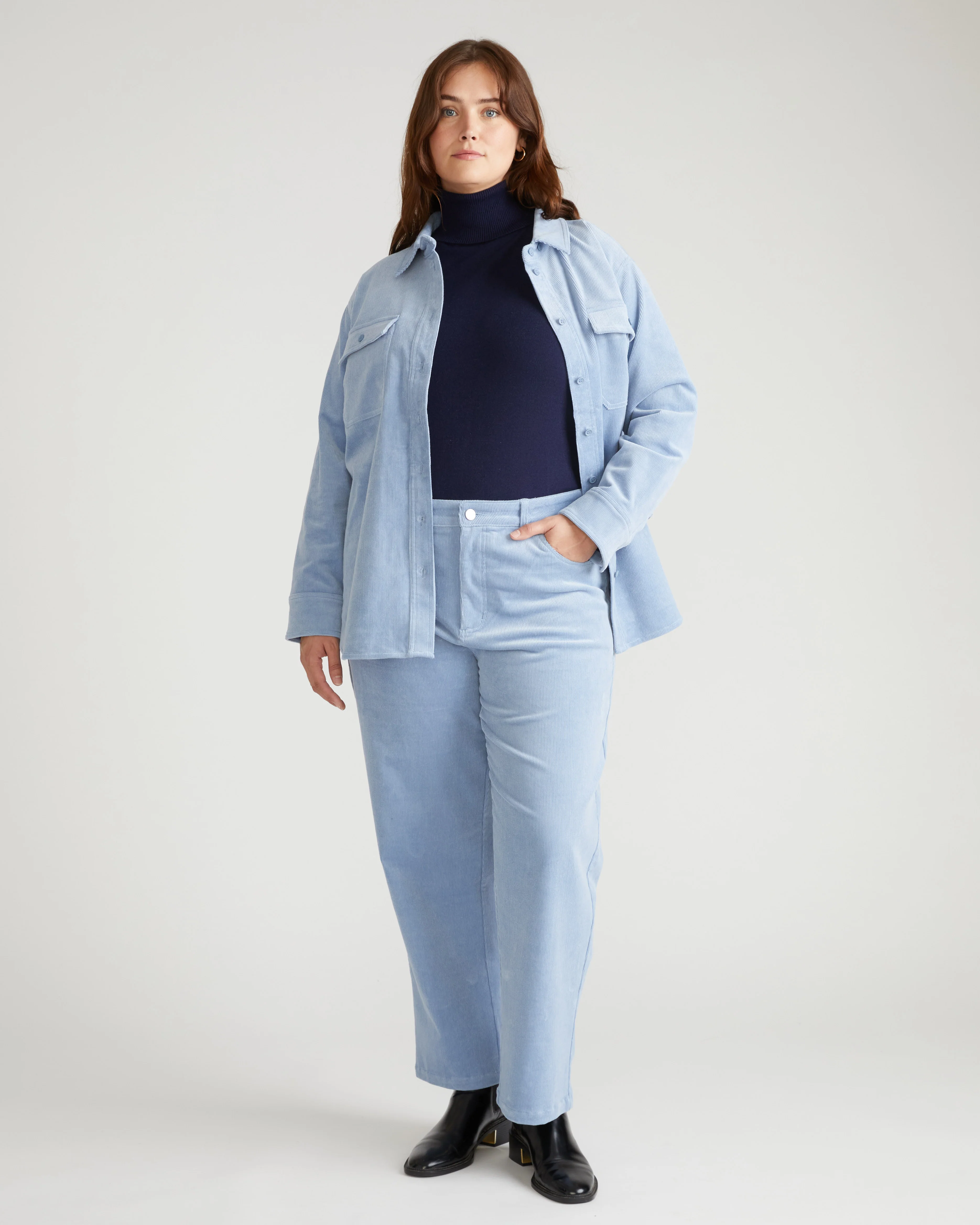 Cassidy High Rise Straight Corduroy Pants - Washed Rain - Image 2