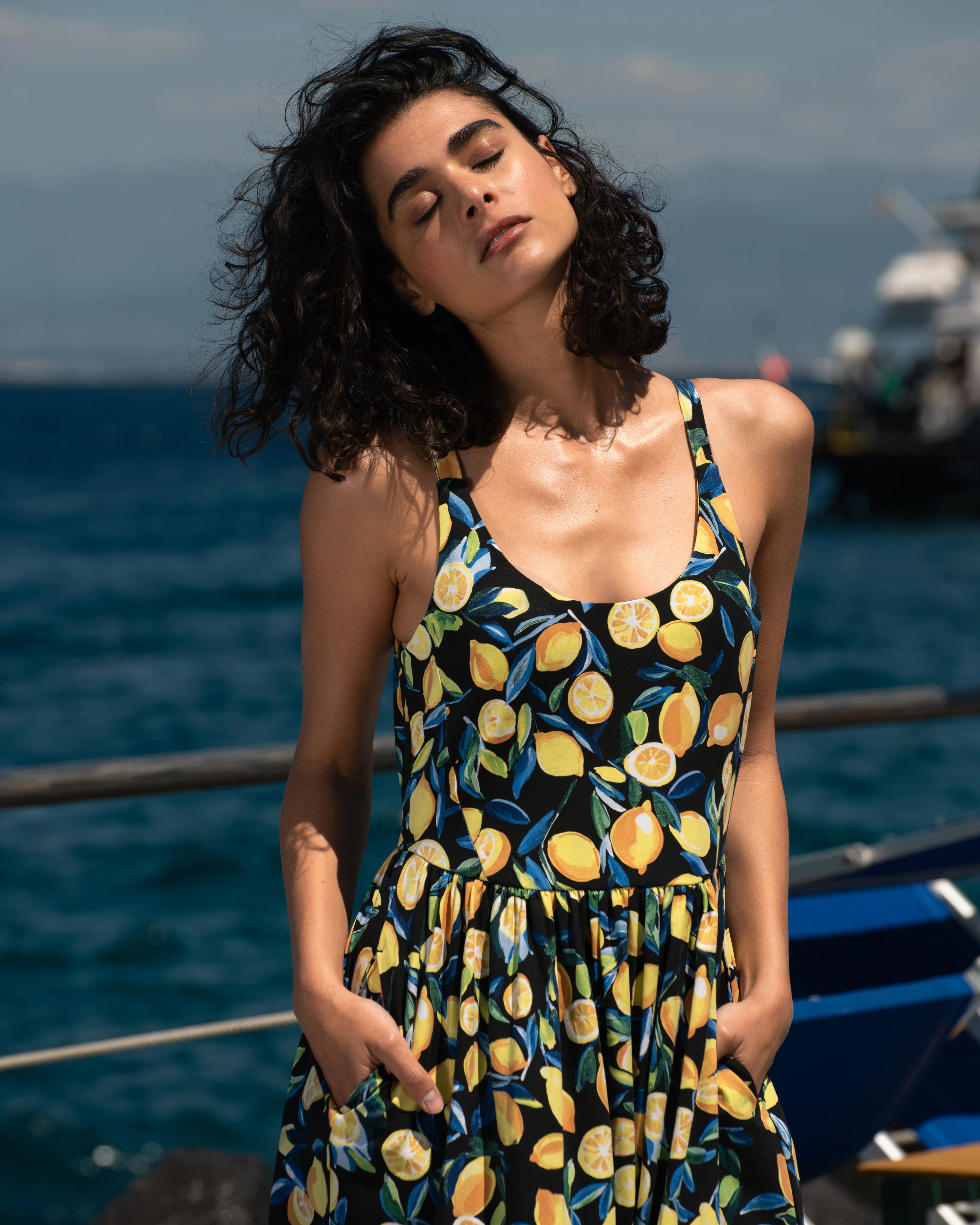 Cayo Cami Dress - Black Limoncello Print - Image 6