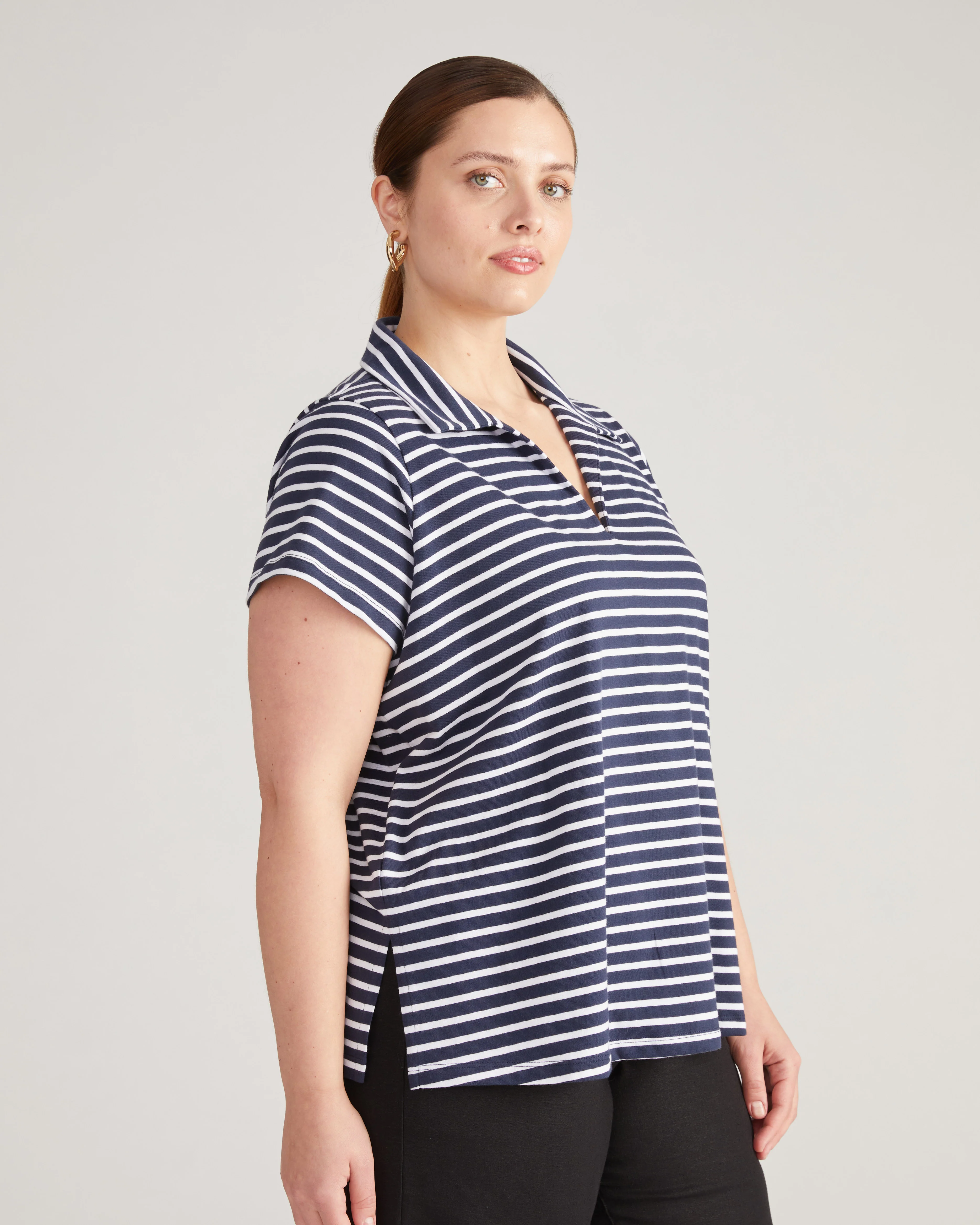 Cecile Breton Stripe Polo - Navy/White Stripe - Image 2