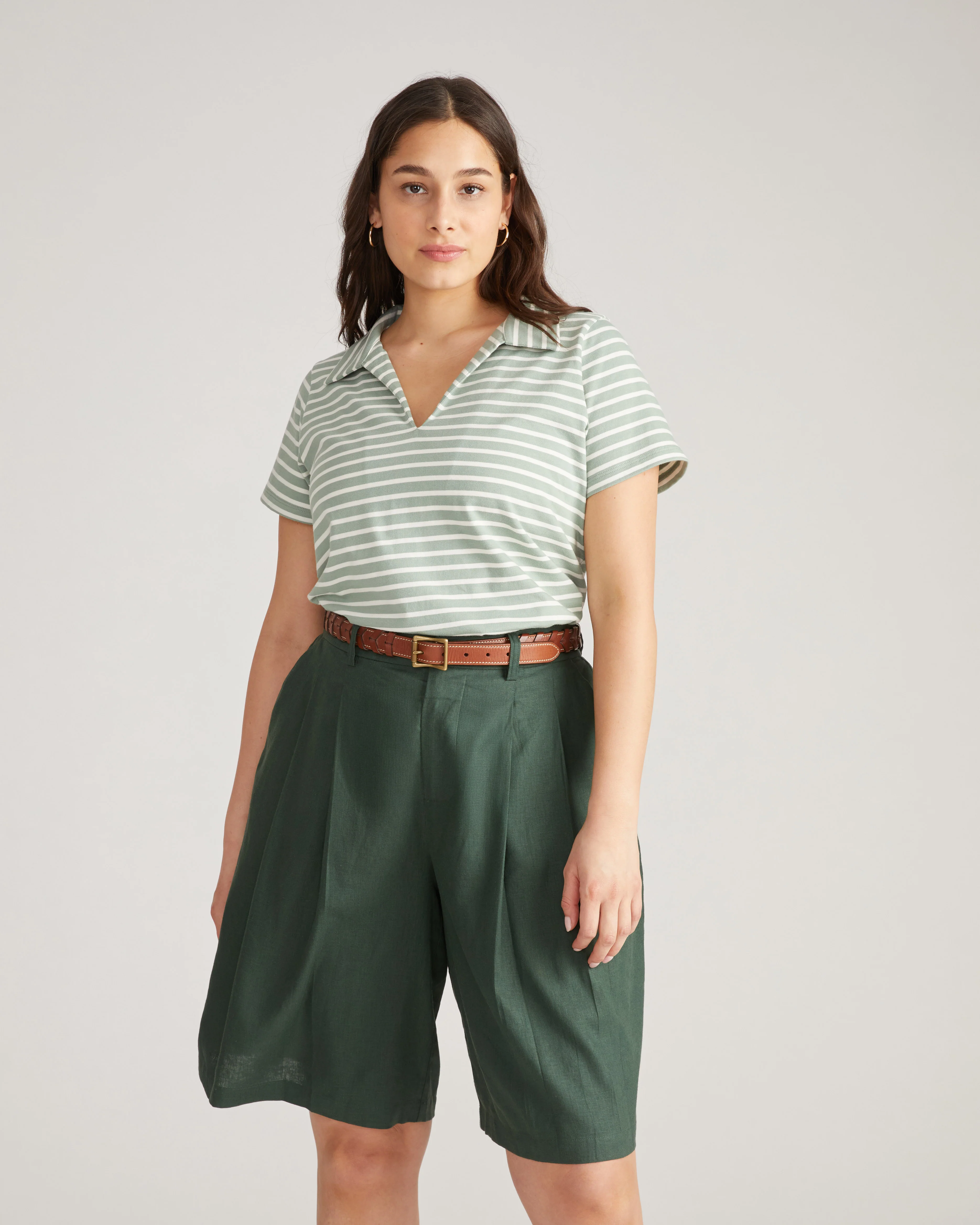 Cecile Breton Stripe Polo - Sage/Ecru Stripe - Image 2