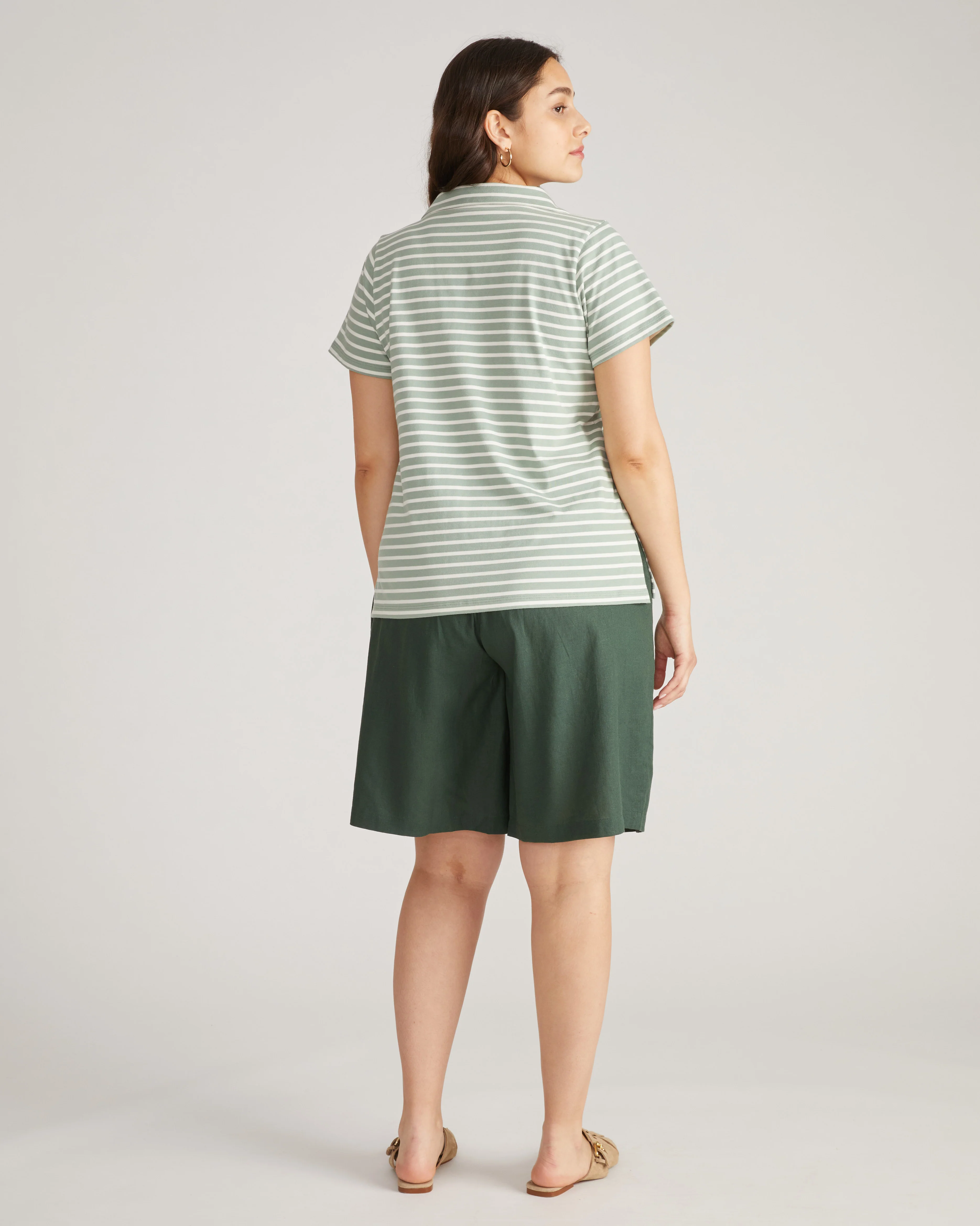 Cecile Breton Stripe Polo - Sage/Ecru Stripe - Image 4