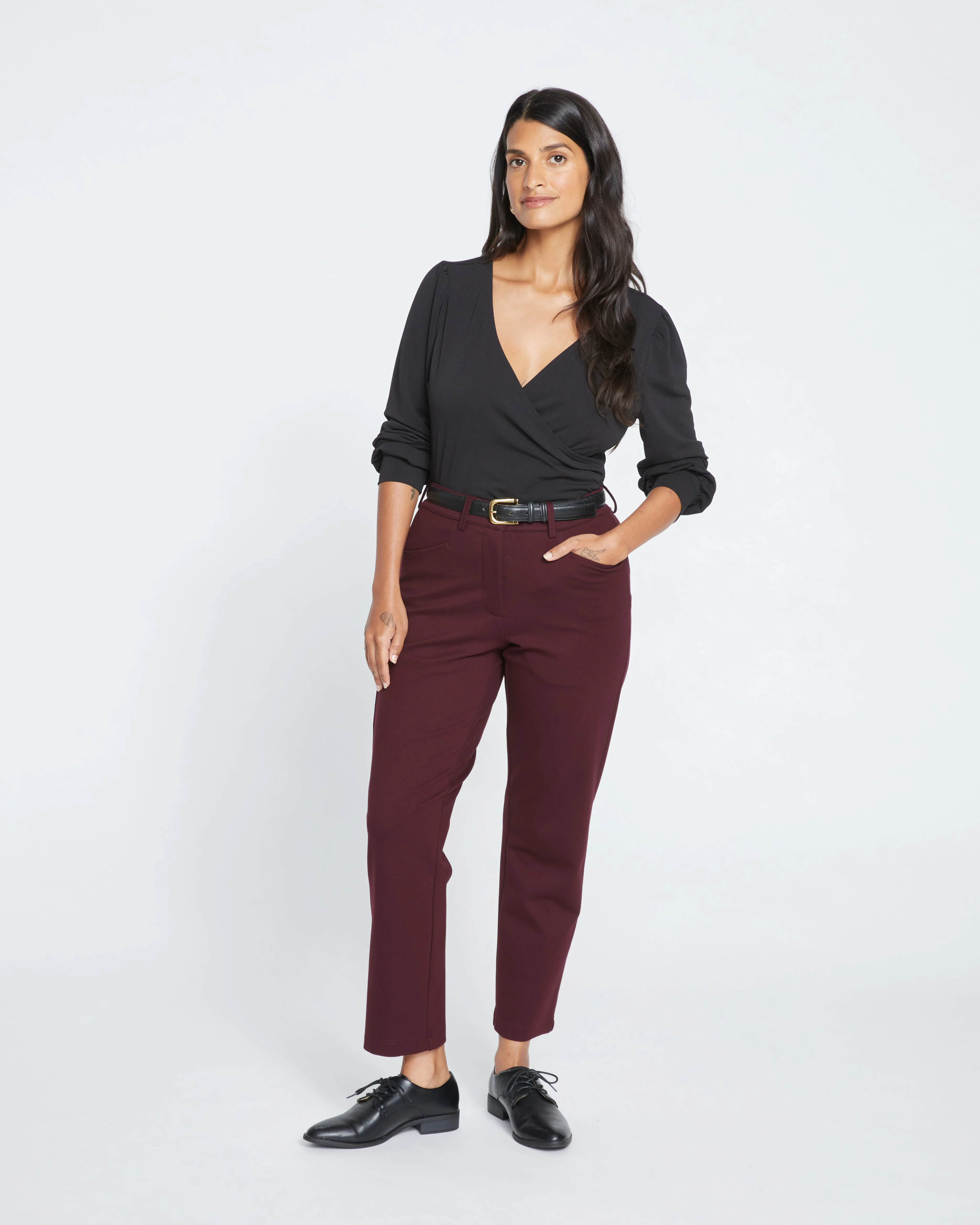 Cigarette Ponte Pants - Black Cherry - Image 2