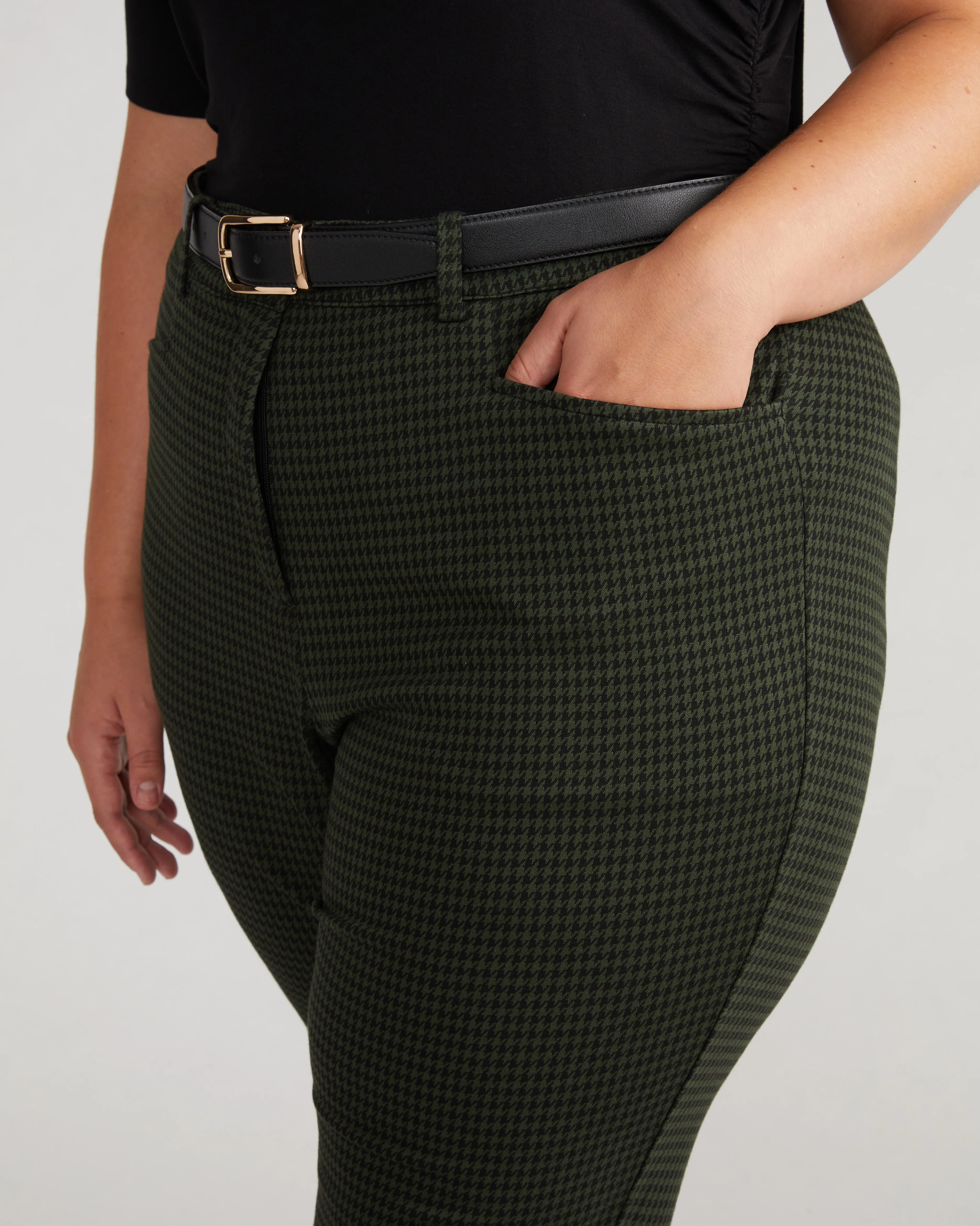 Cigarette Ponte Pants - Forest Houndstooth - Image 2
