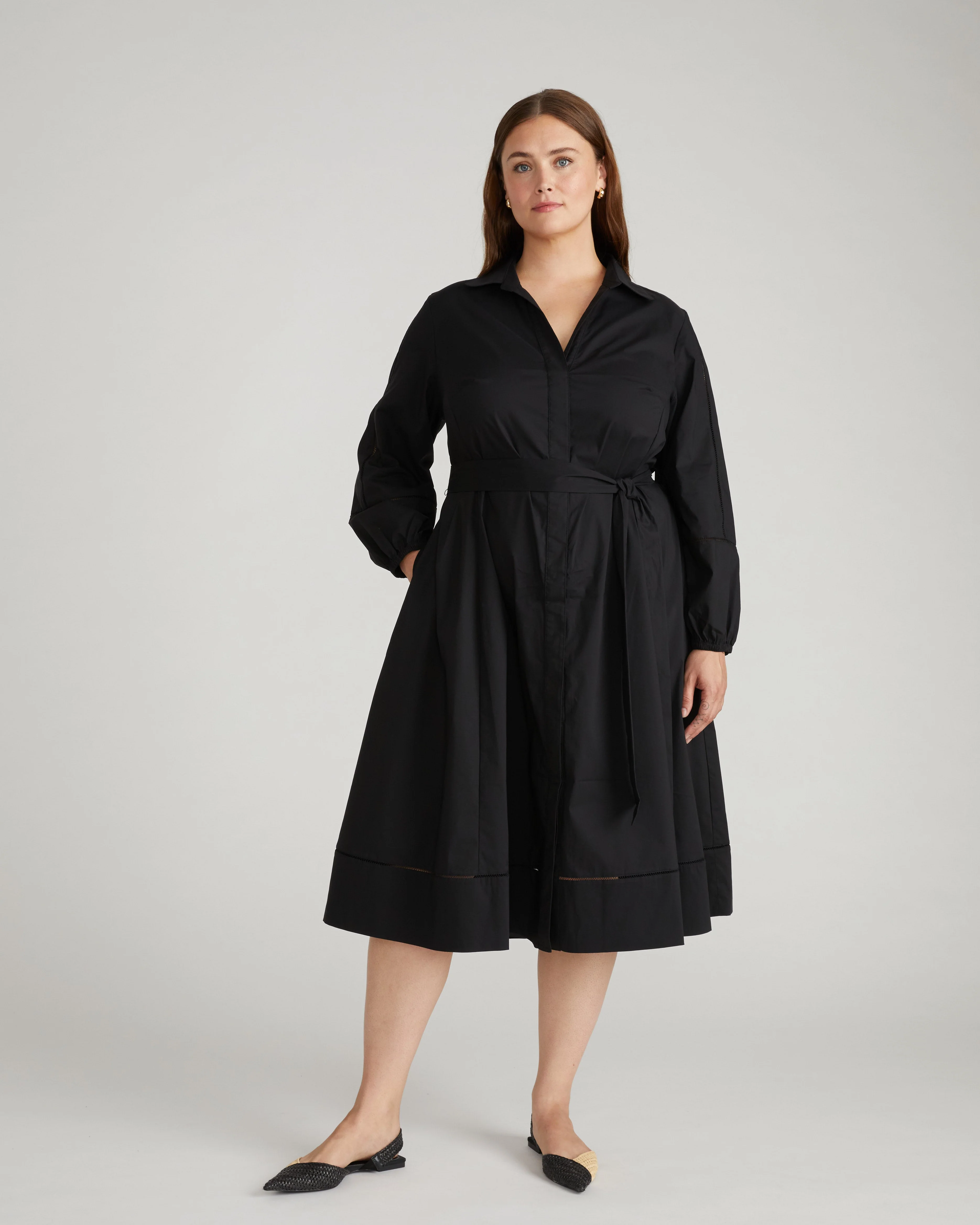 Claire Stretch Poplin Shirtdress - Black - Image 5