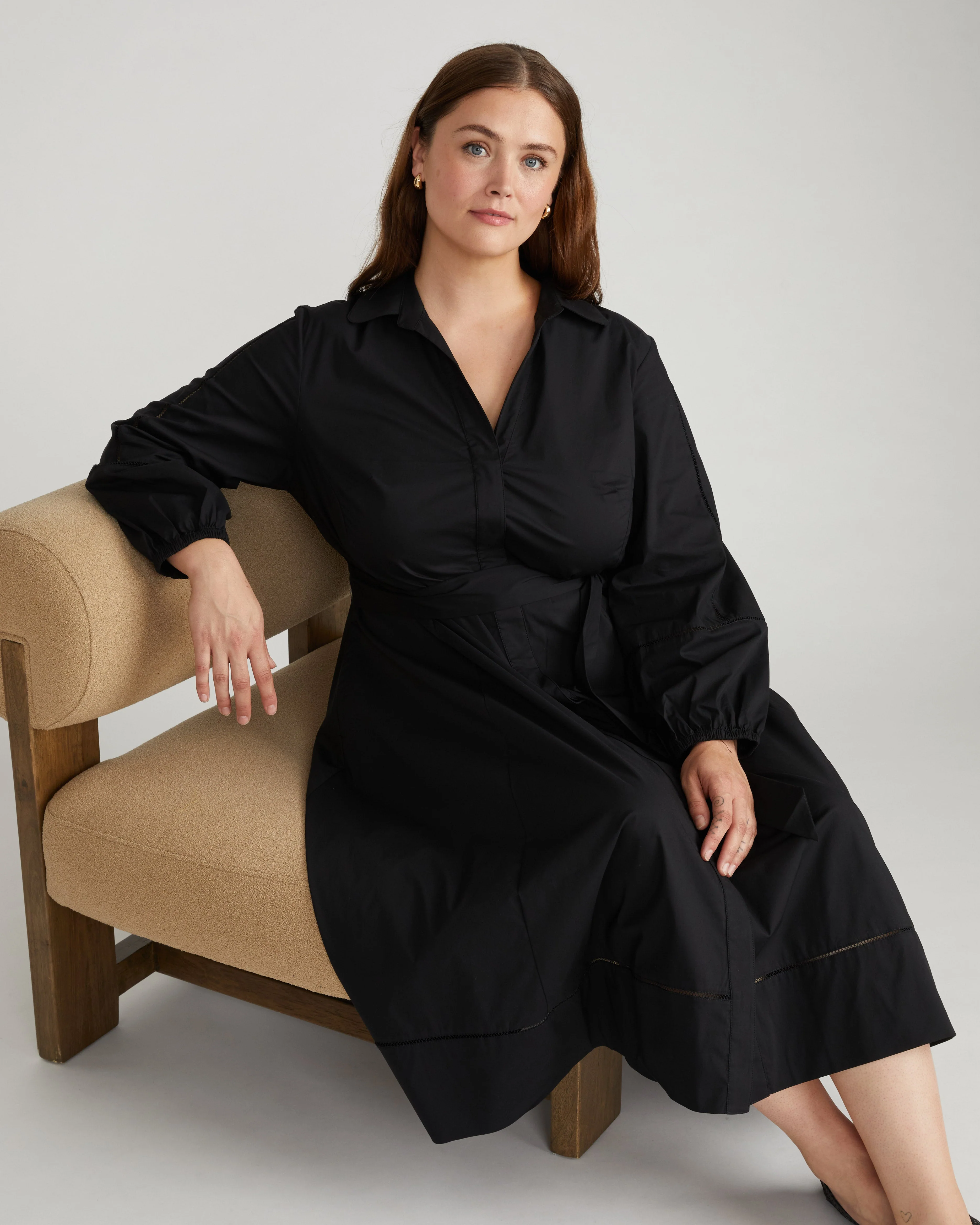 Claire Stretch Poplin Shirtdress - Black - Image 6