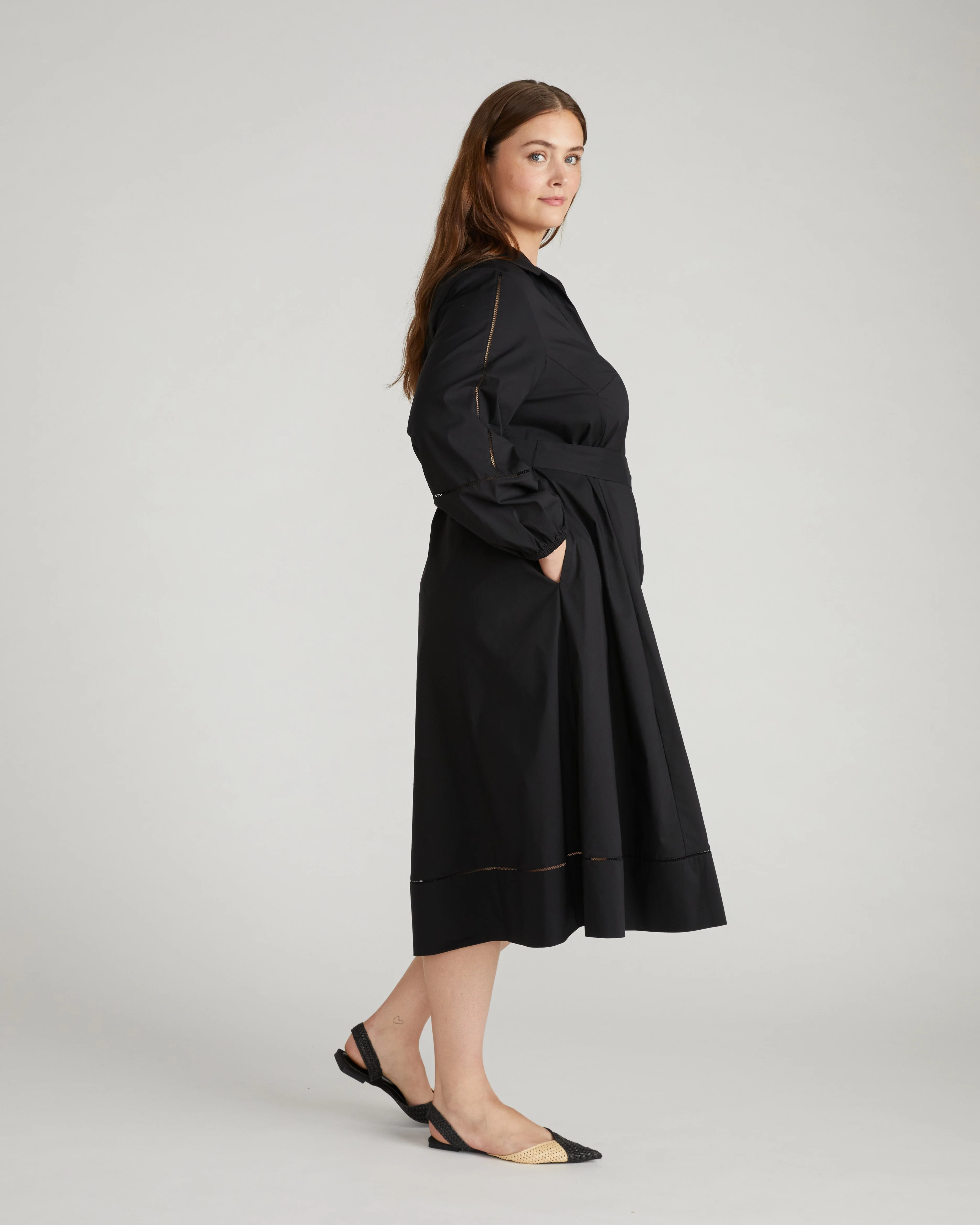 Claire Stretch Poplin Shirtdress - Black - Image 7