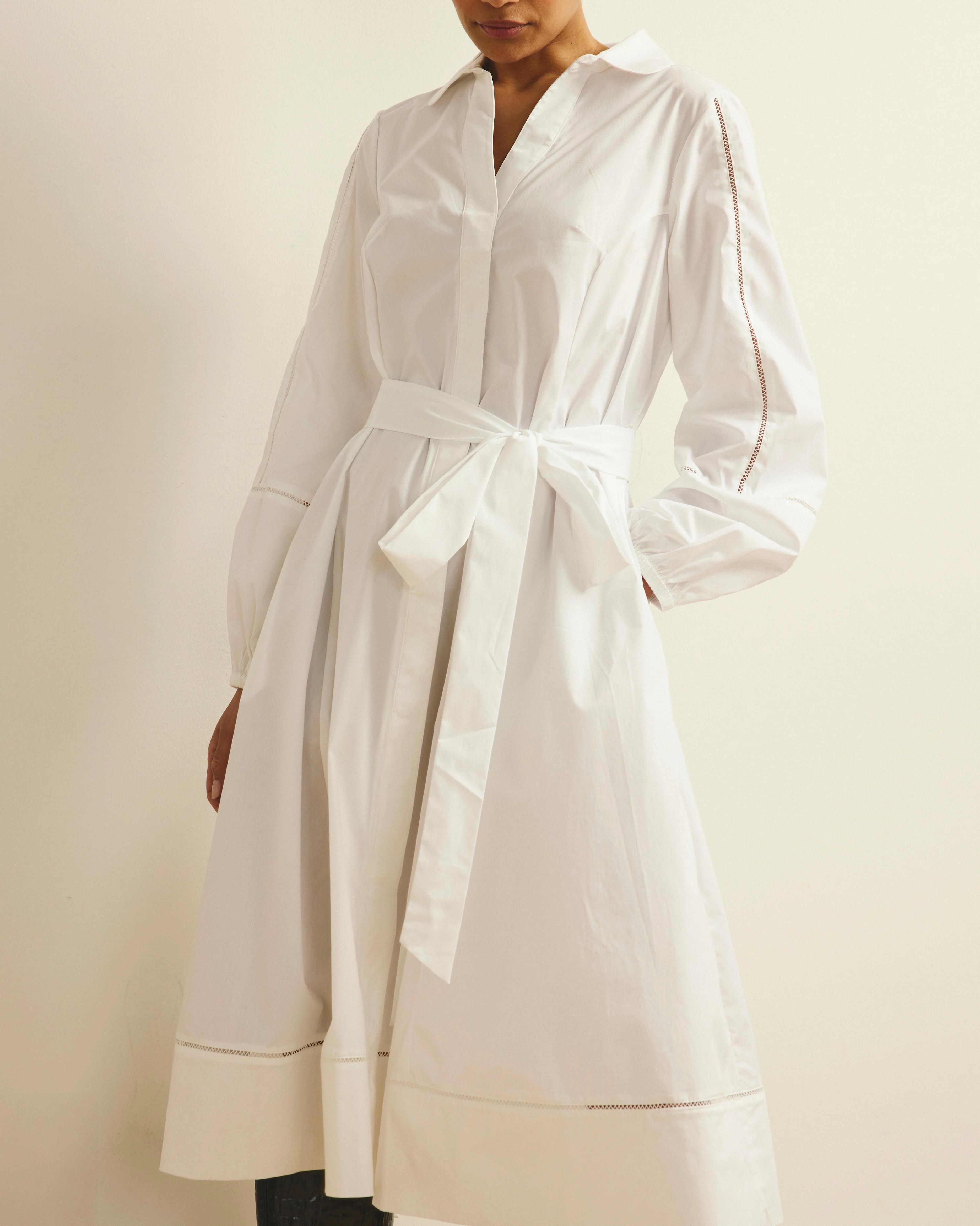 Claire Stretch Poplin Shirtdress - White - Image 3